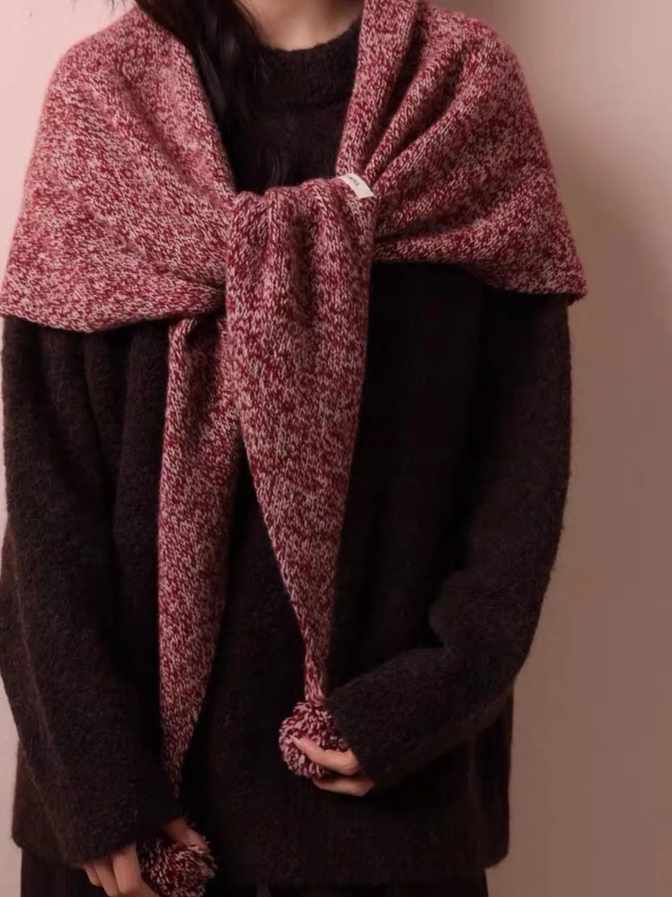 100% Wool Pom-Pom Knitted Scarf