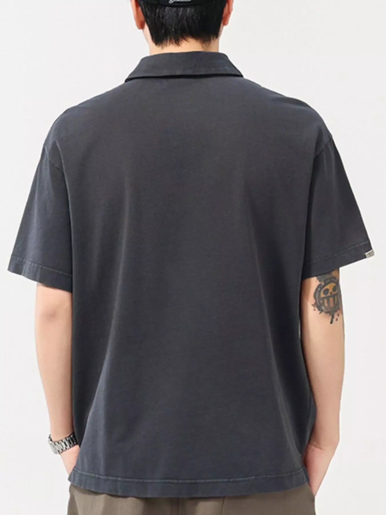 Men's Plus Size Vintage Washed Pocket Polo Shirt