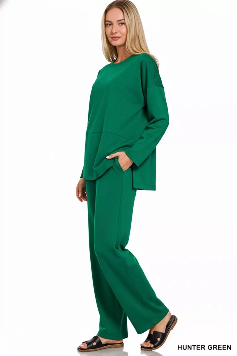 Zenana Scuba Side Slit Top and Pants Set