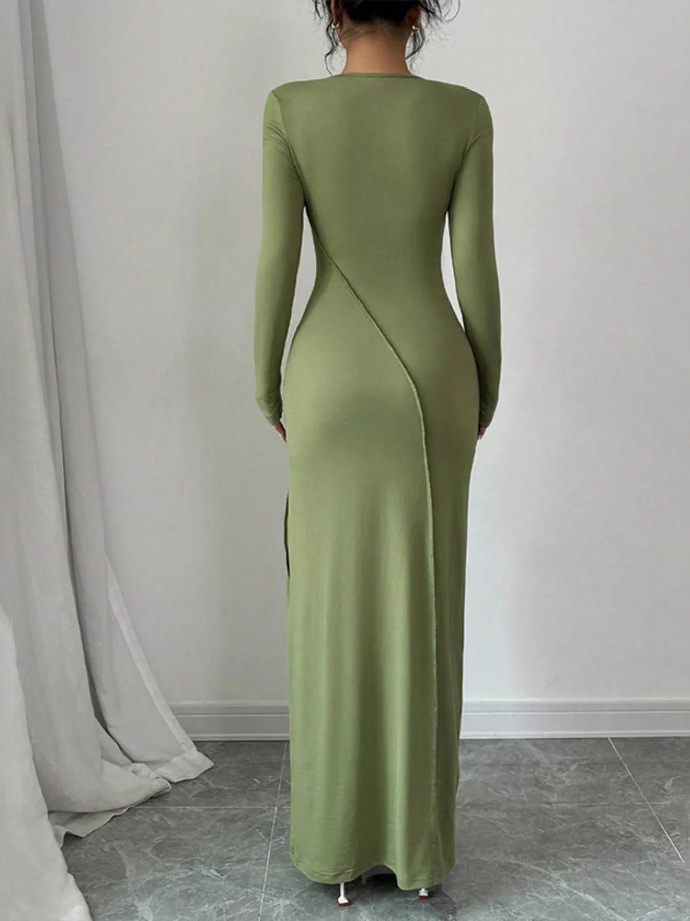 Exposed Seam Long Sleeve Maxi Dress