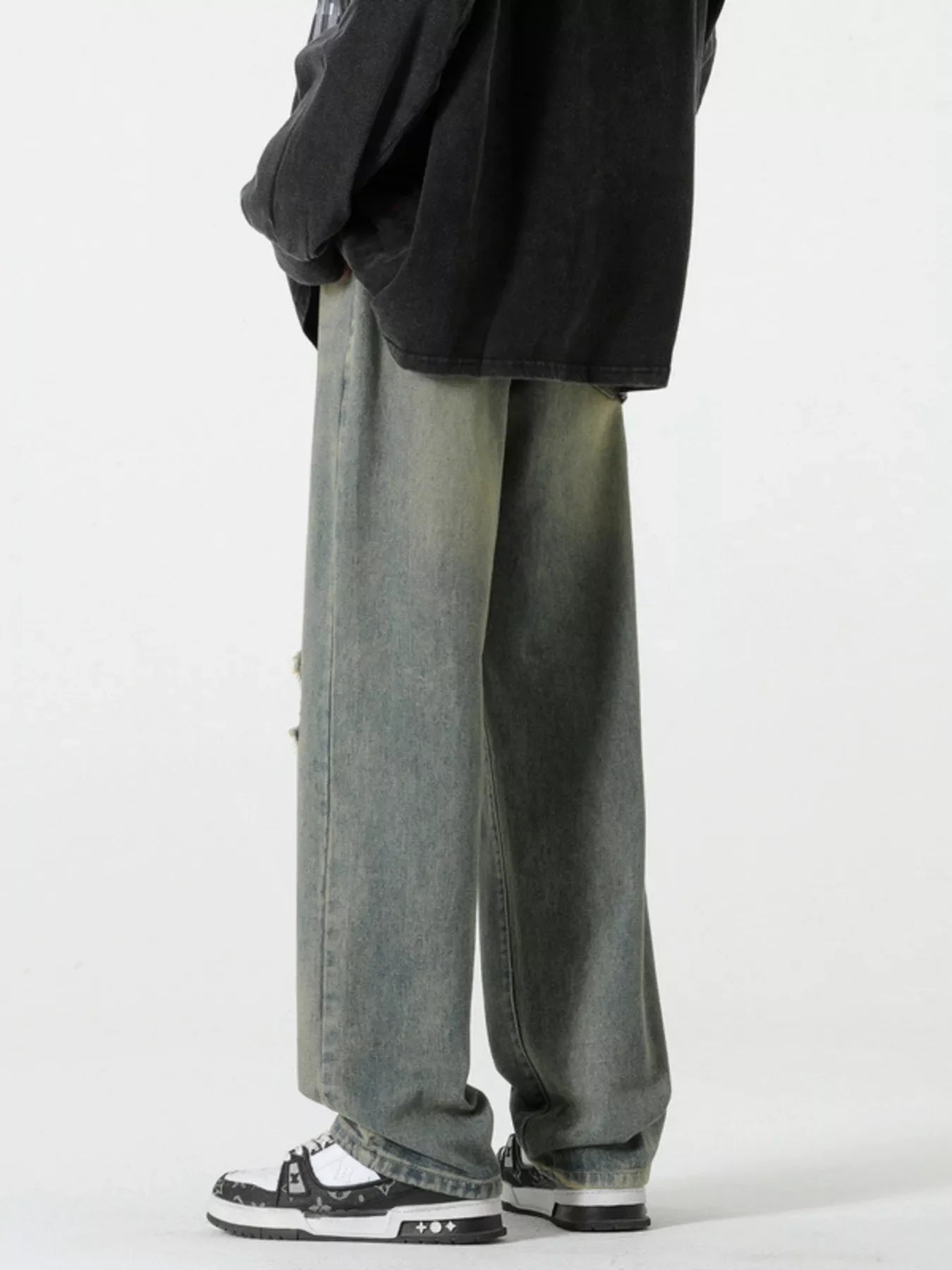 Men's Full Size Distressed Wide Leg Jeans Plus Size