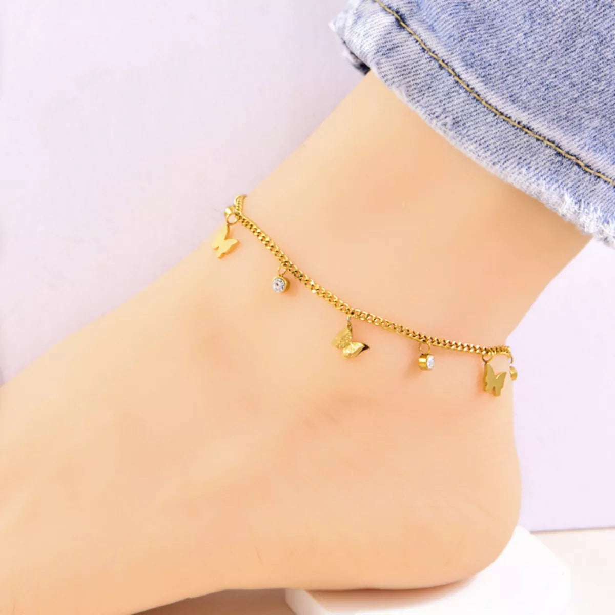 18K Gold-Plated Butterfly Charm Anklet Bracelets