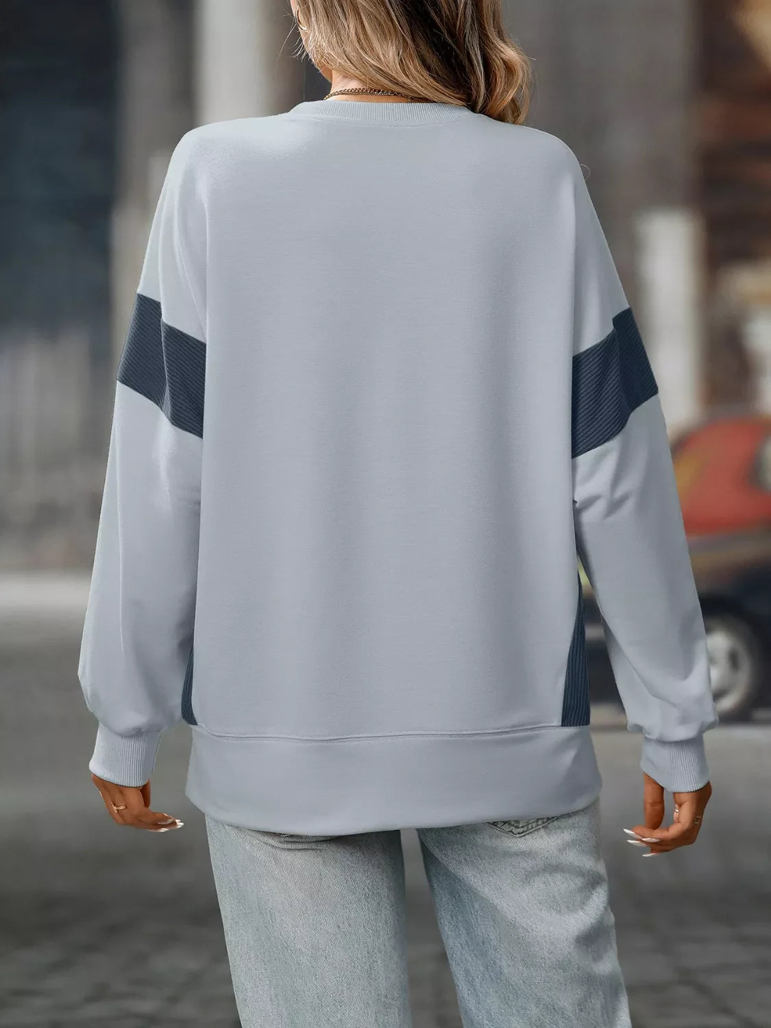 Side Slit Round Neck Sweatshirt
