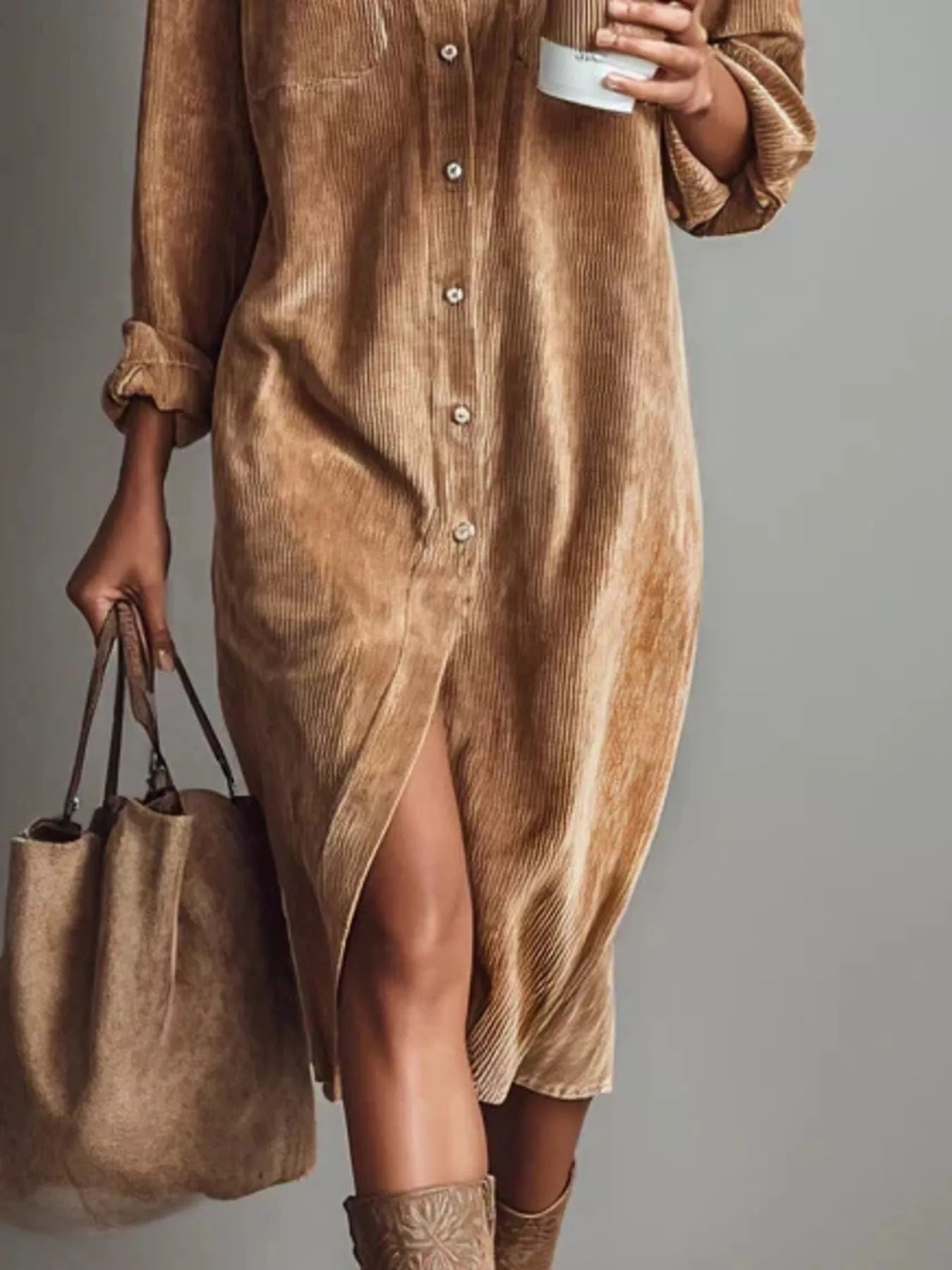 Corduroy Button-Down Midi Dress