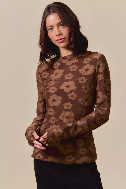 SO ME Stretched Jacquard Casual Tops with Thumb Opening