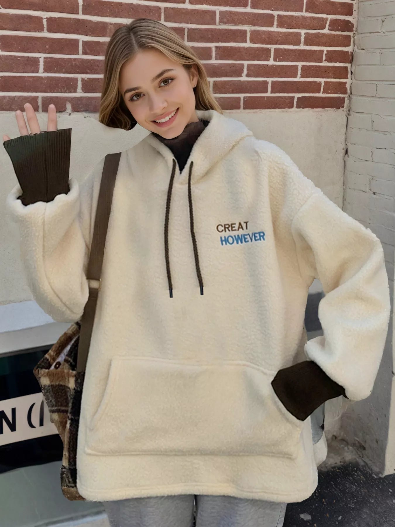 Drawstring Sherpa Kangaroo Pocket Hoodie