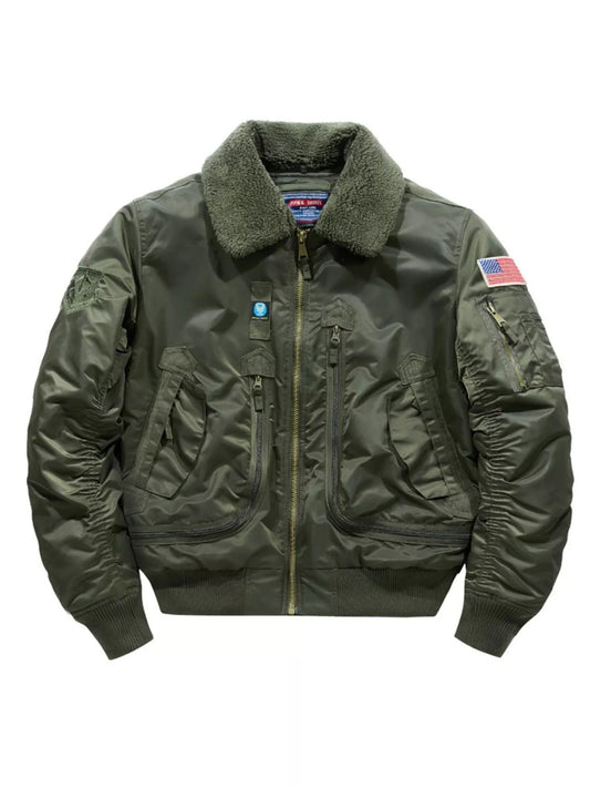 Men's Plus Size Fur Collar Bomber Jacket