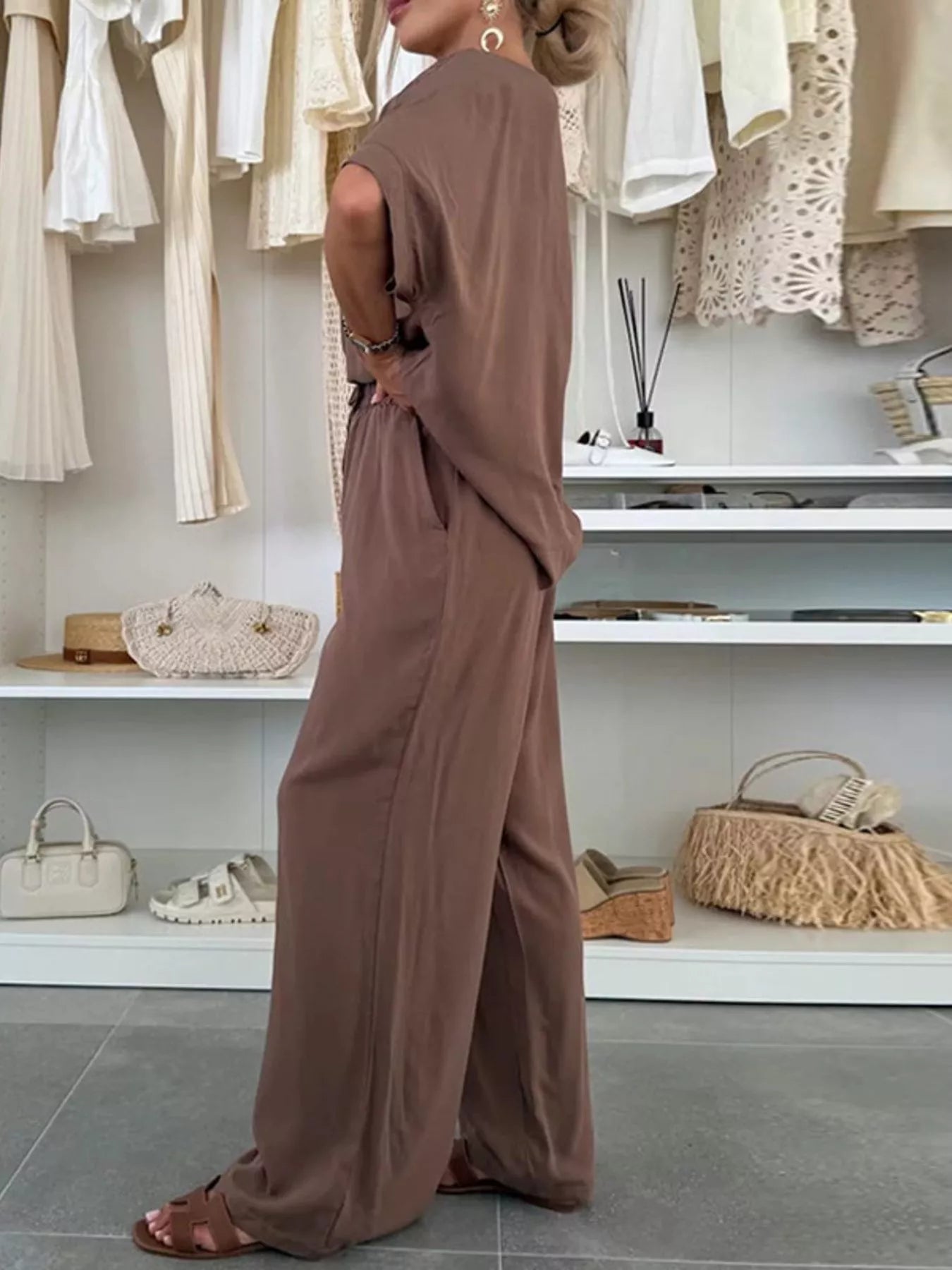 Full Size Casual Loose Round Neck Top and Pants Two-Piece Set Plus Size