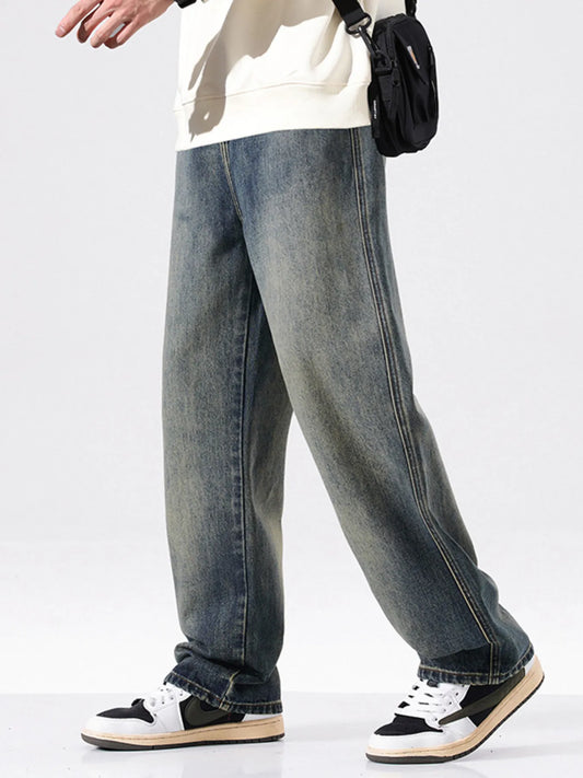 Men's Vintage Wash Wide Leg Jeans