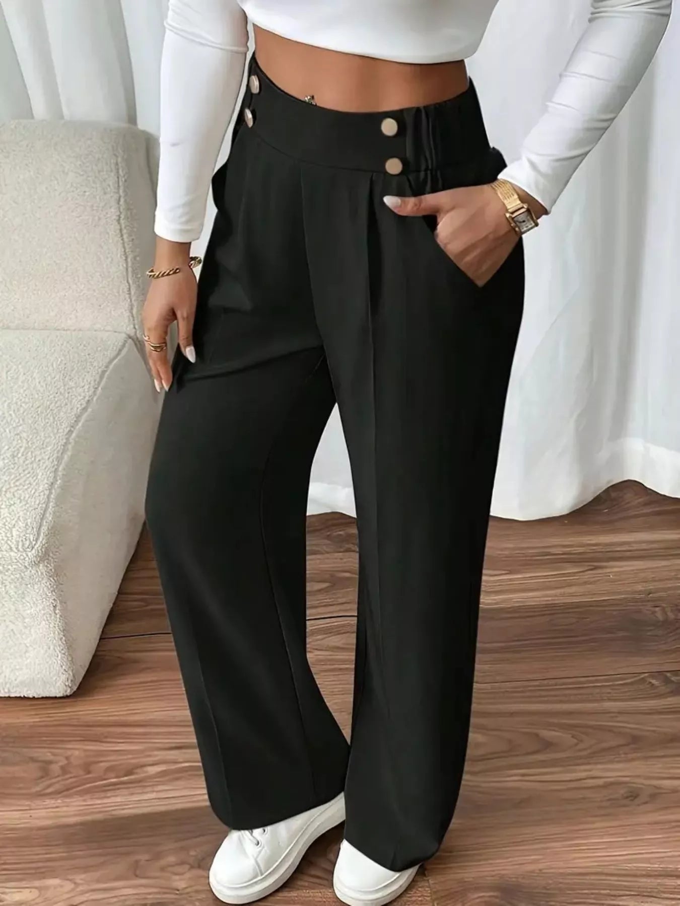 Full Size High-Waisted Wide-Leg Pants Plus Size