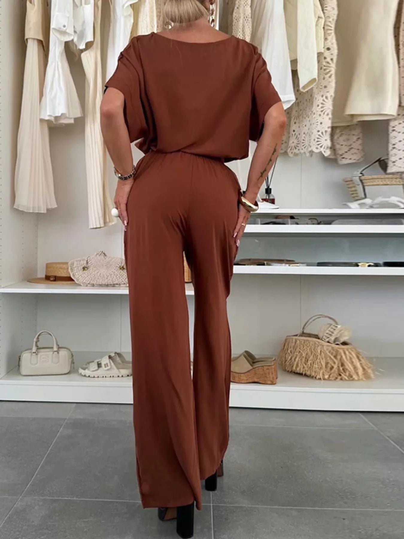 Full Size Casual Loose Round Neck Top and Pants Two-Piece Set Plus Size