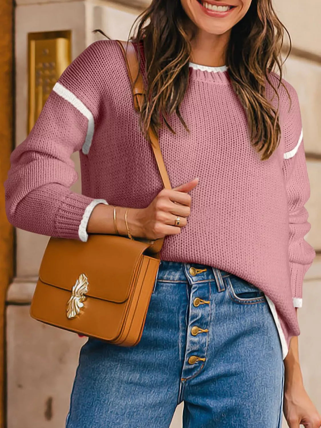 Contrast Trim Round Neck Sweater