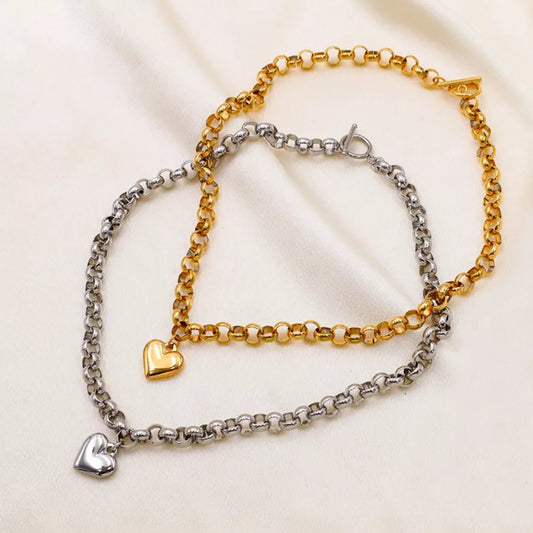 Heart Pendant Toggle Clasp Chain Necklace