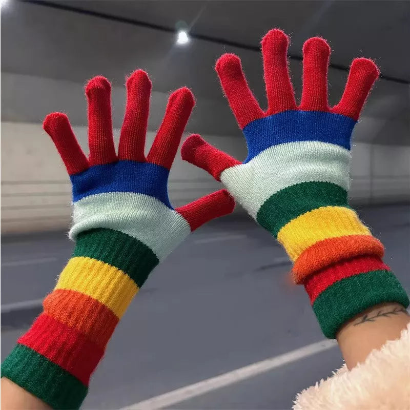 Colorful Striped Knitted Gloves
