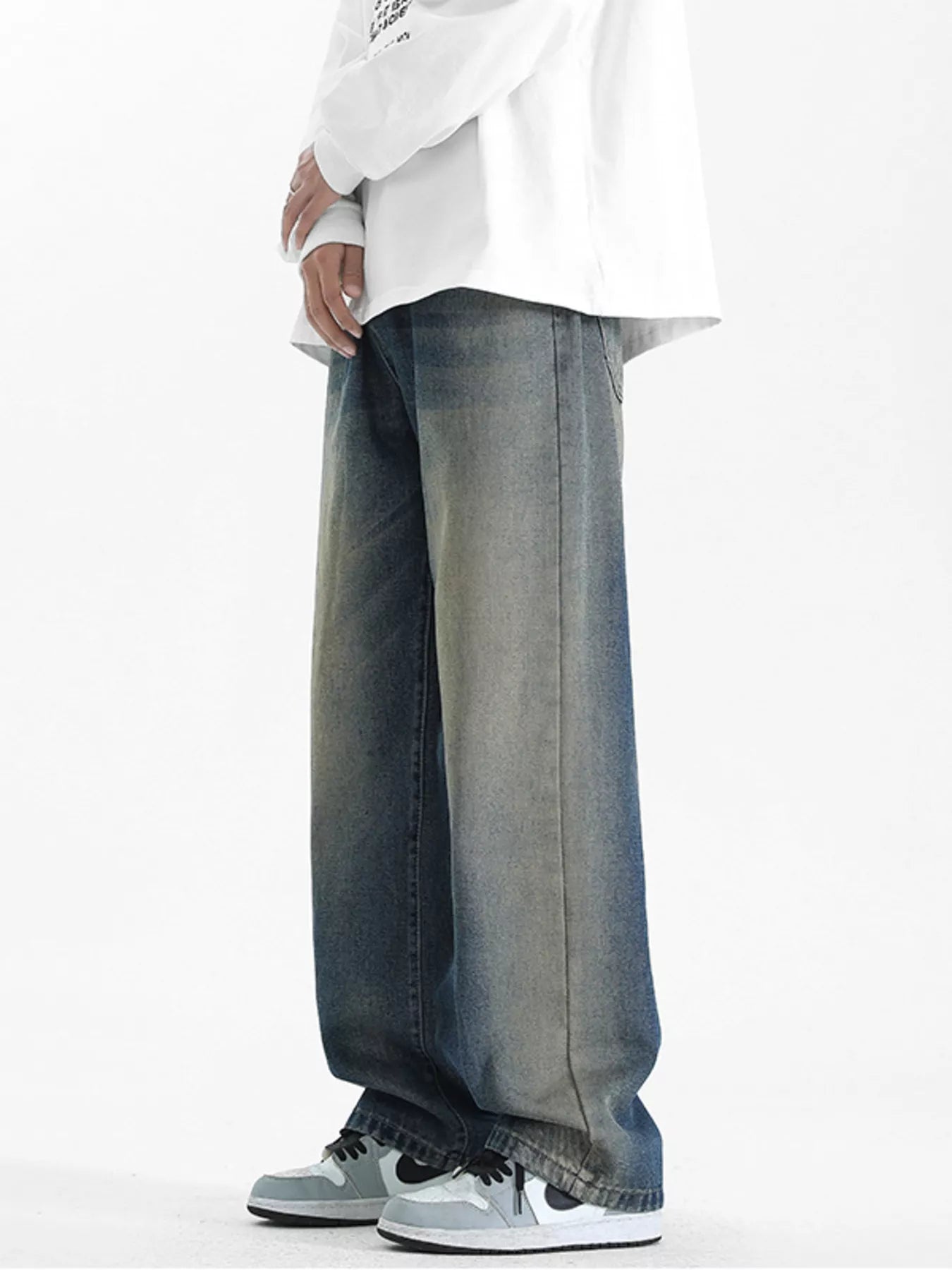 Men's Plus Size Vintage Wash Wide Leg Jeans