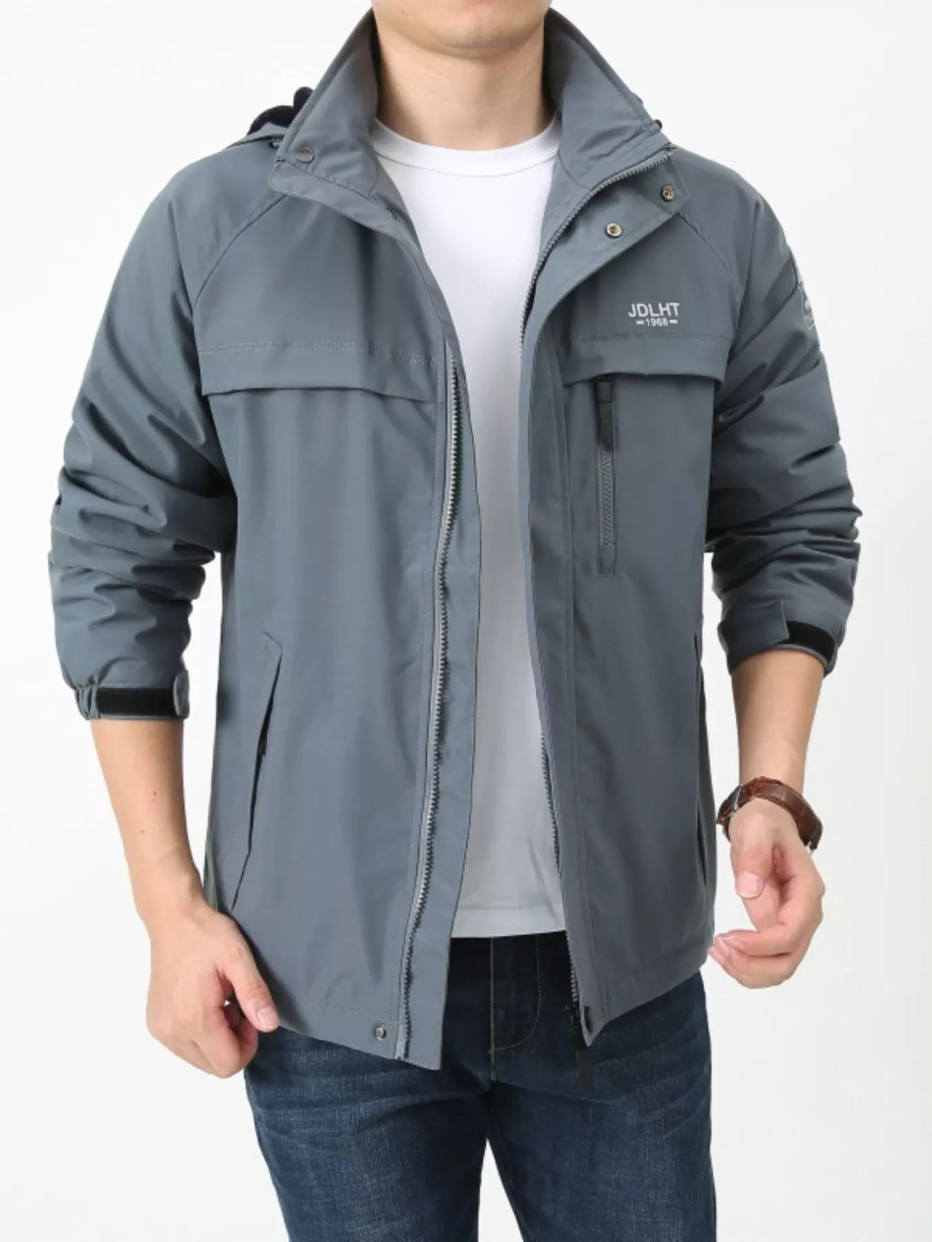 Men's Plus Size Zip Up Windproof Hooded Jacket