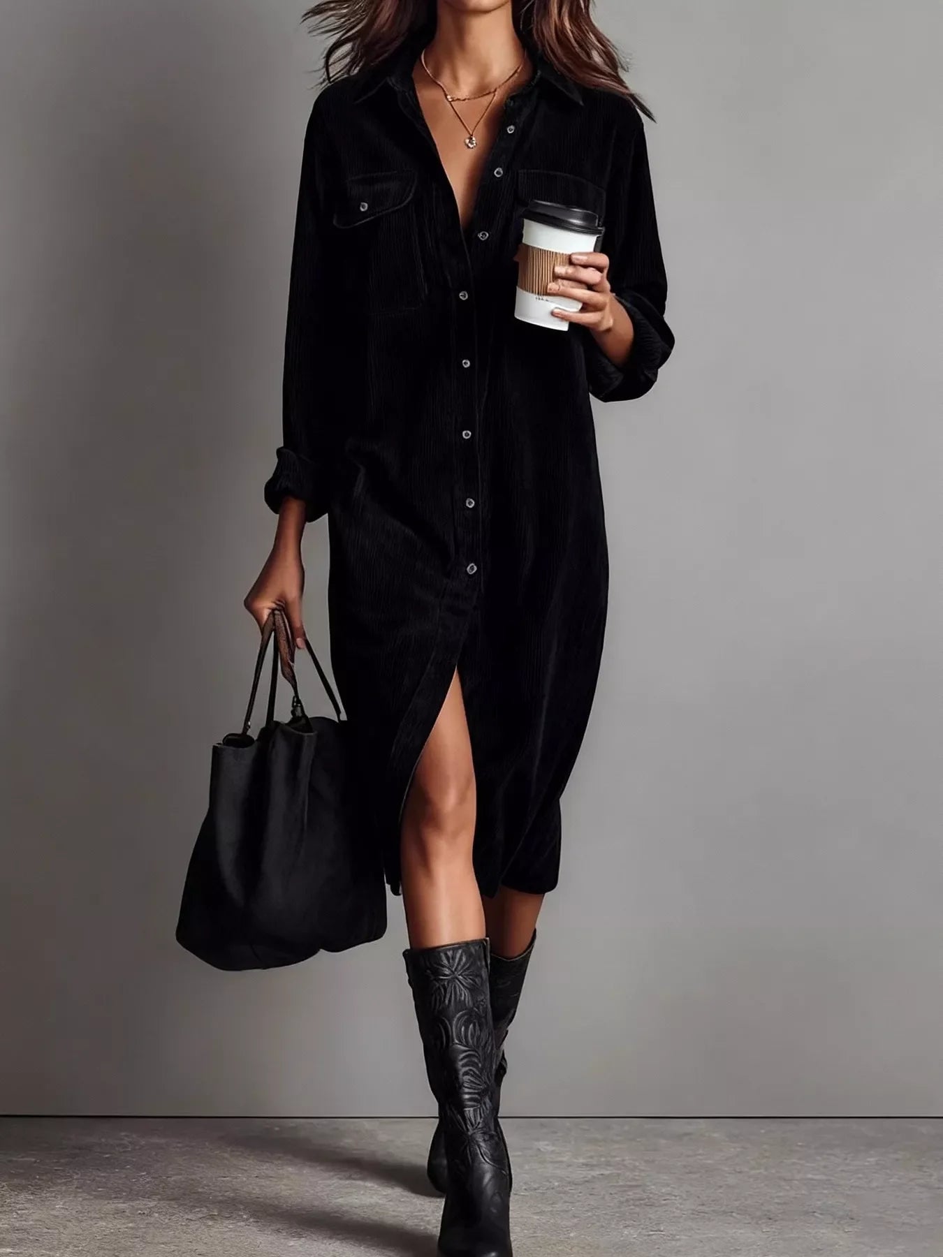 Corduroy Button-Down Midi Dress
