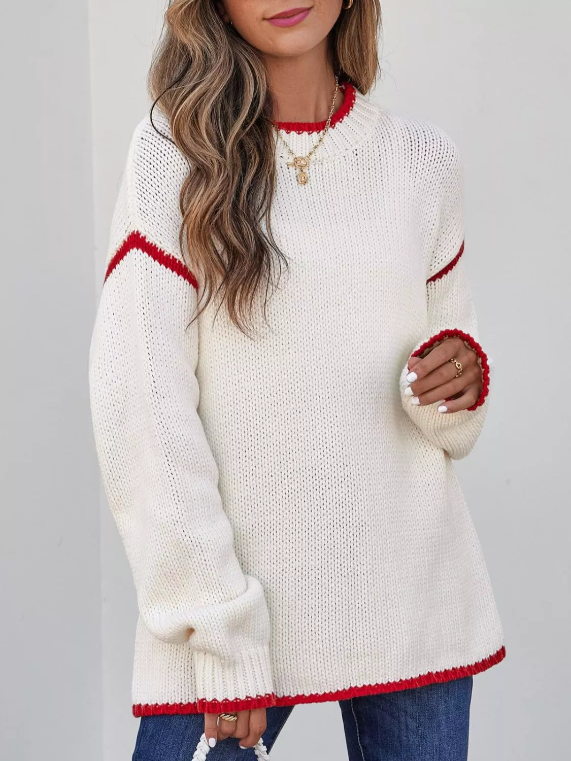 Contrast Trim Round Neck Sweater