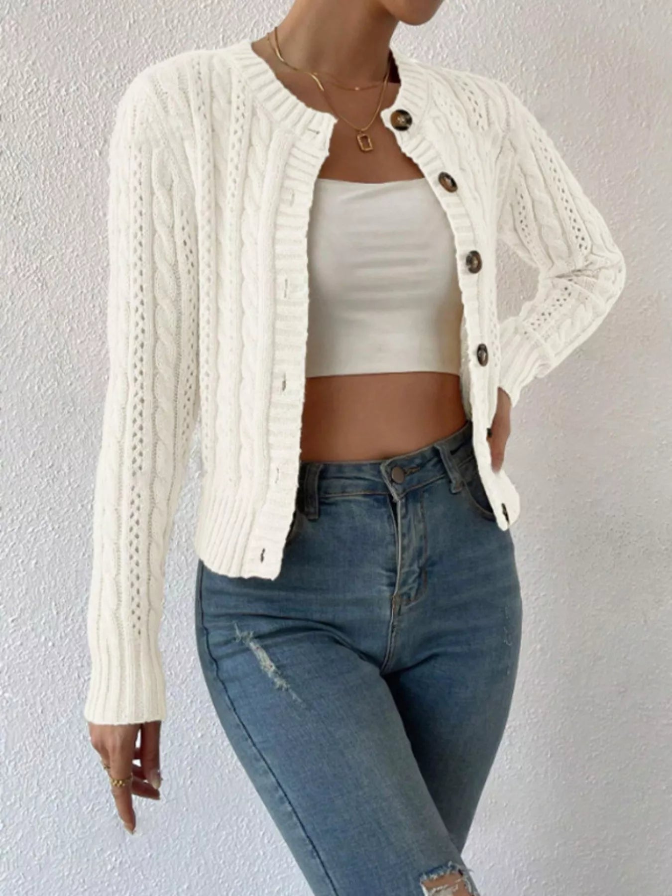Cable Knit Button-Up Cardigan