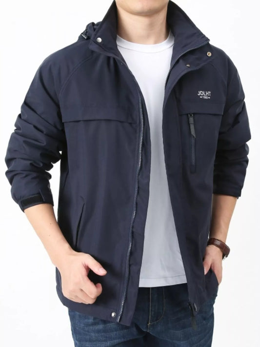 Men's Plus Size Zip Up Windproof Hooded Jacket