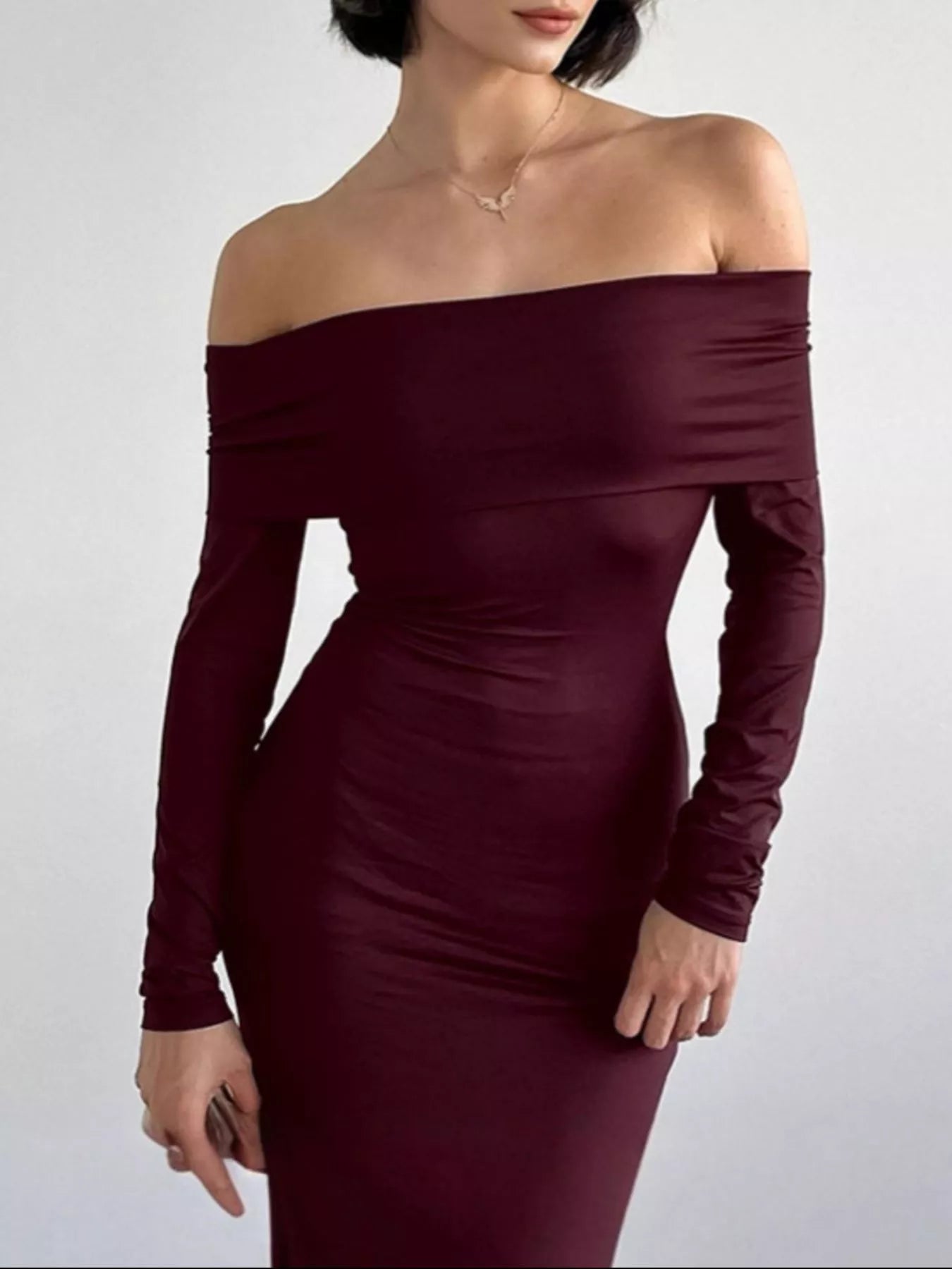 Off-Shoulder Long Sleeve Maxi Dress