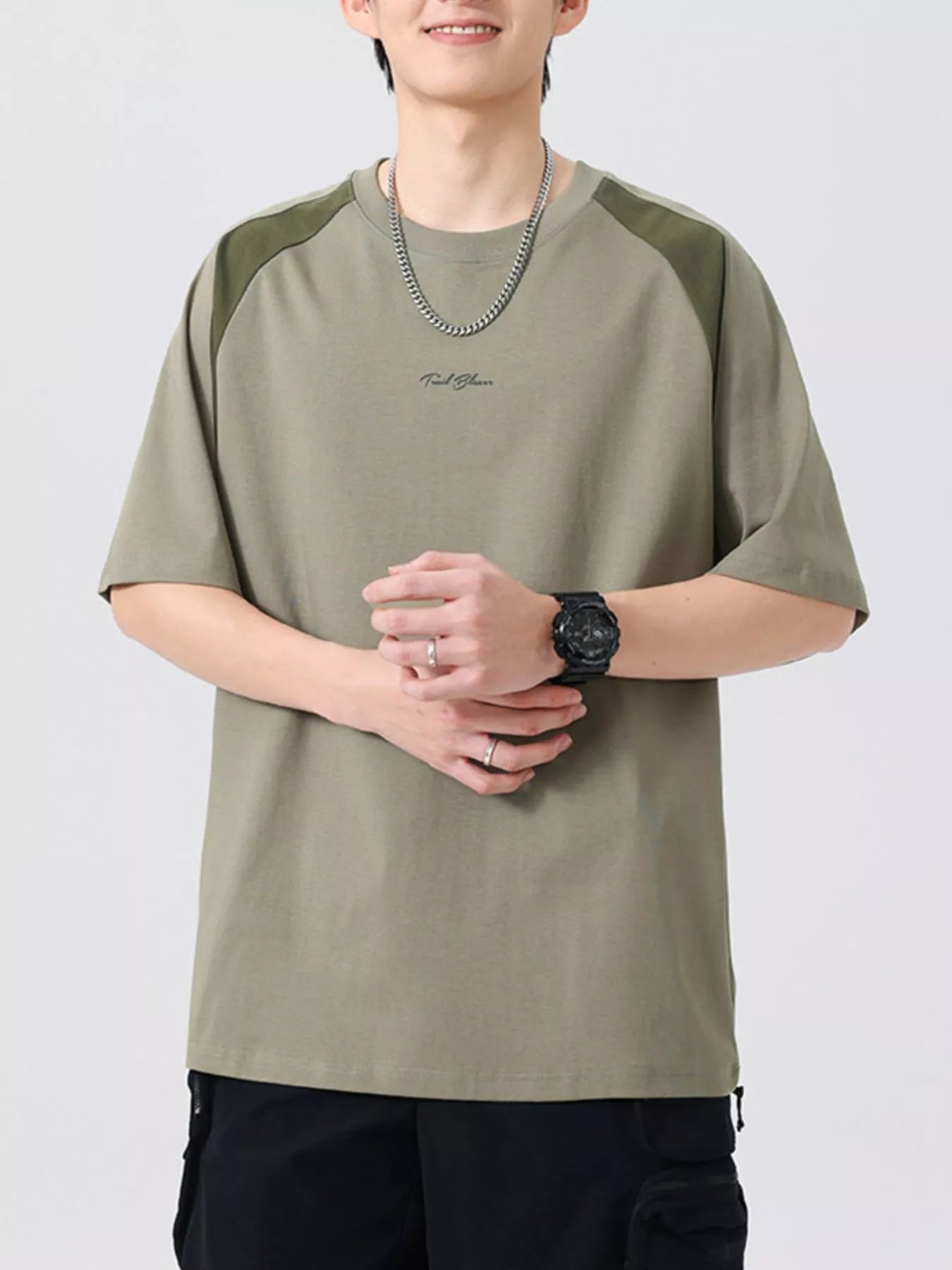 Men's Plus Size Contrast Raglan Sleeve Casual T-Shirt