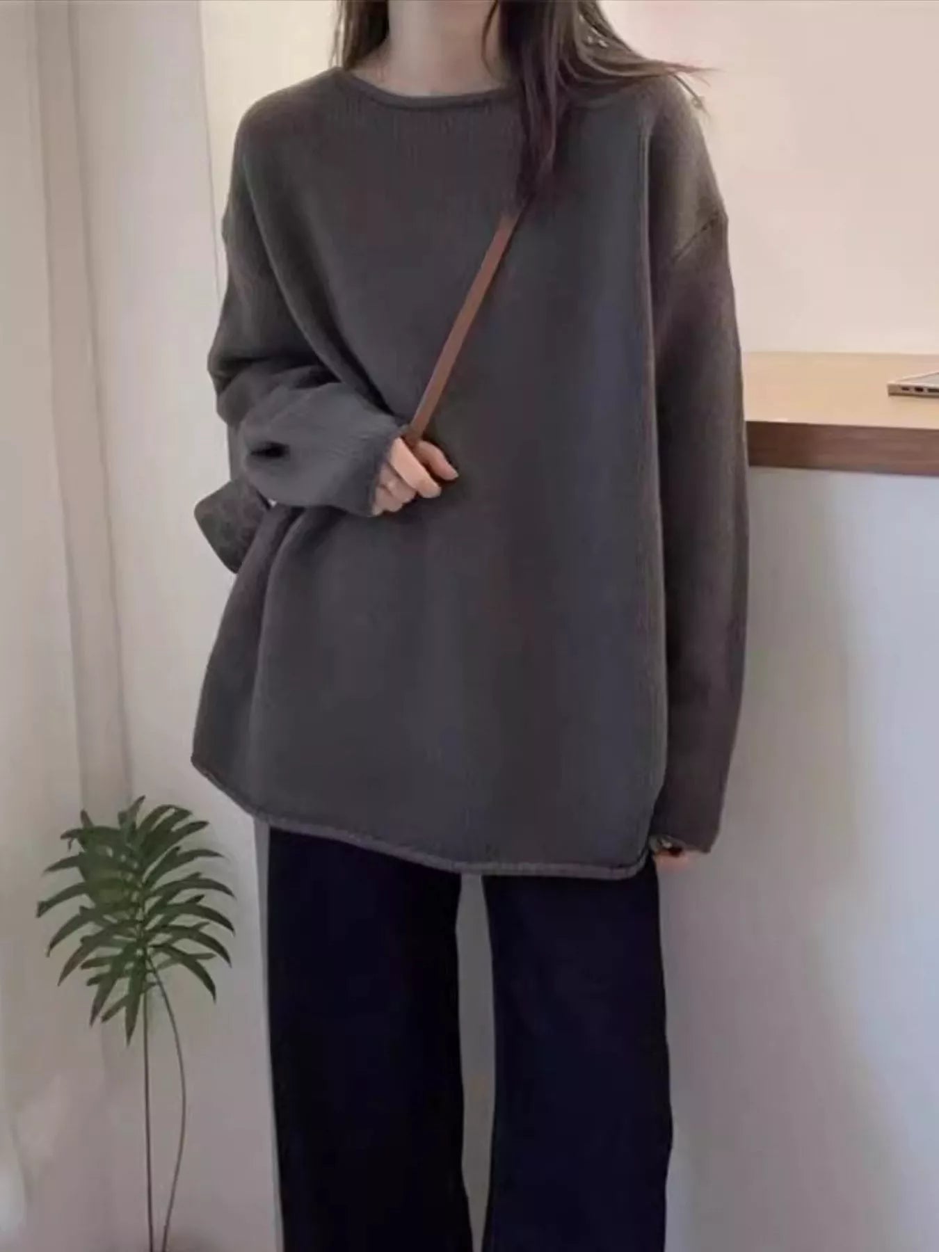 Round Neck Dropped Shoulder Sweater