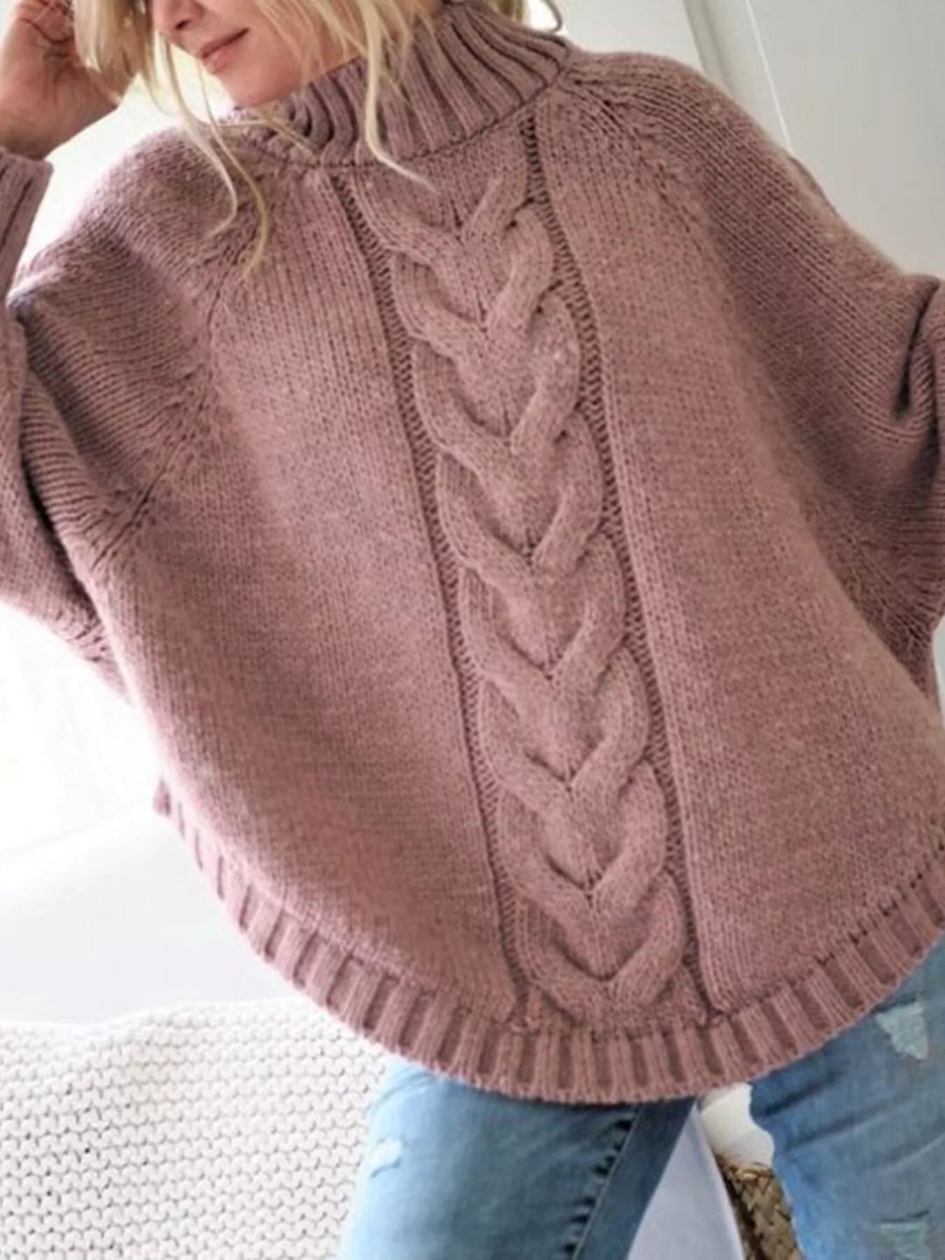 Full Size Cable-Knit Long Sleeve Sweater Plus Size