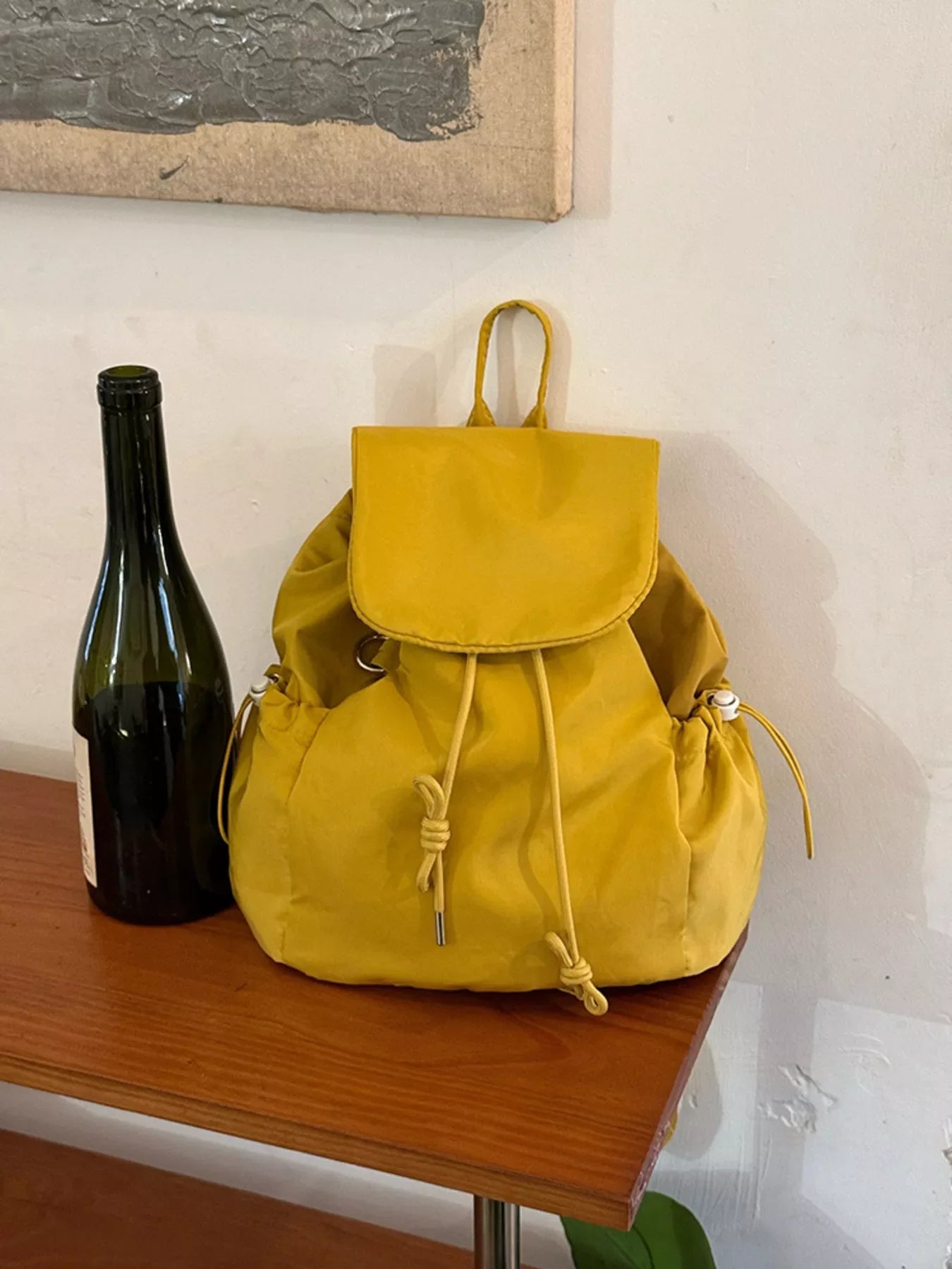 Plaid Drawstring Closure Backpack Bag