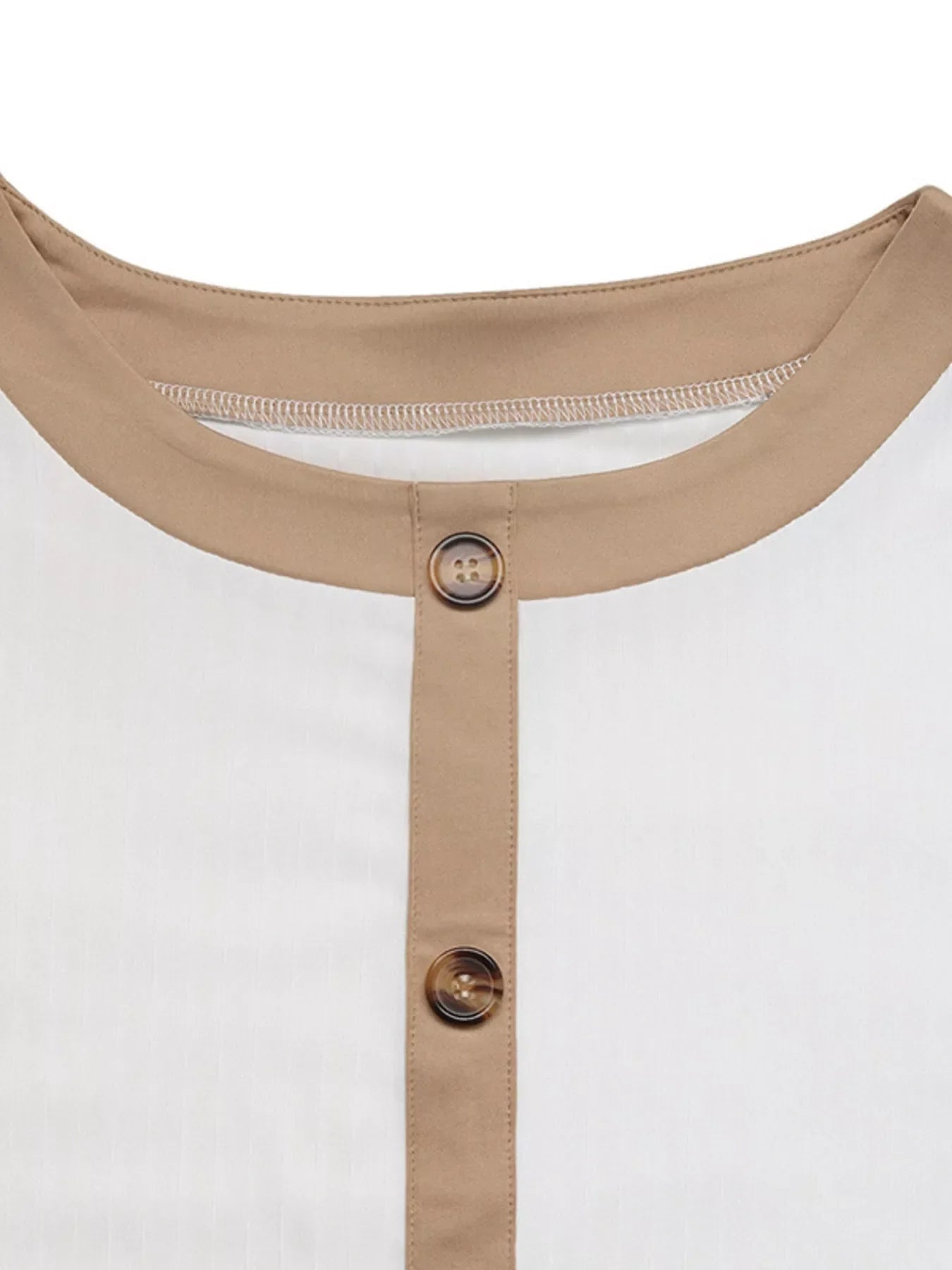 Decor Button Round Neck Short Sleeve Blouse