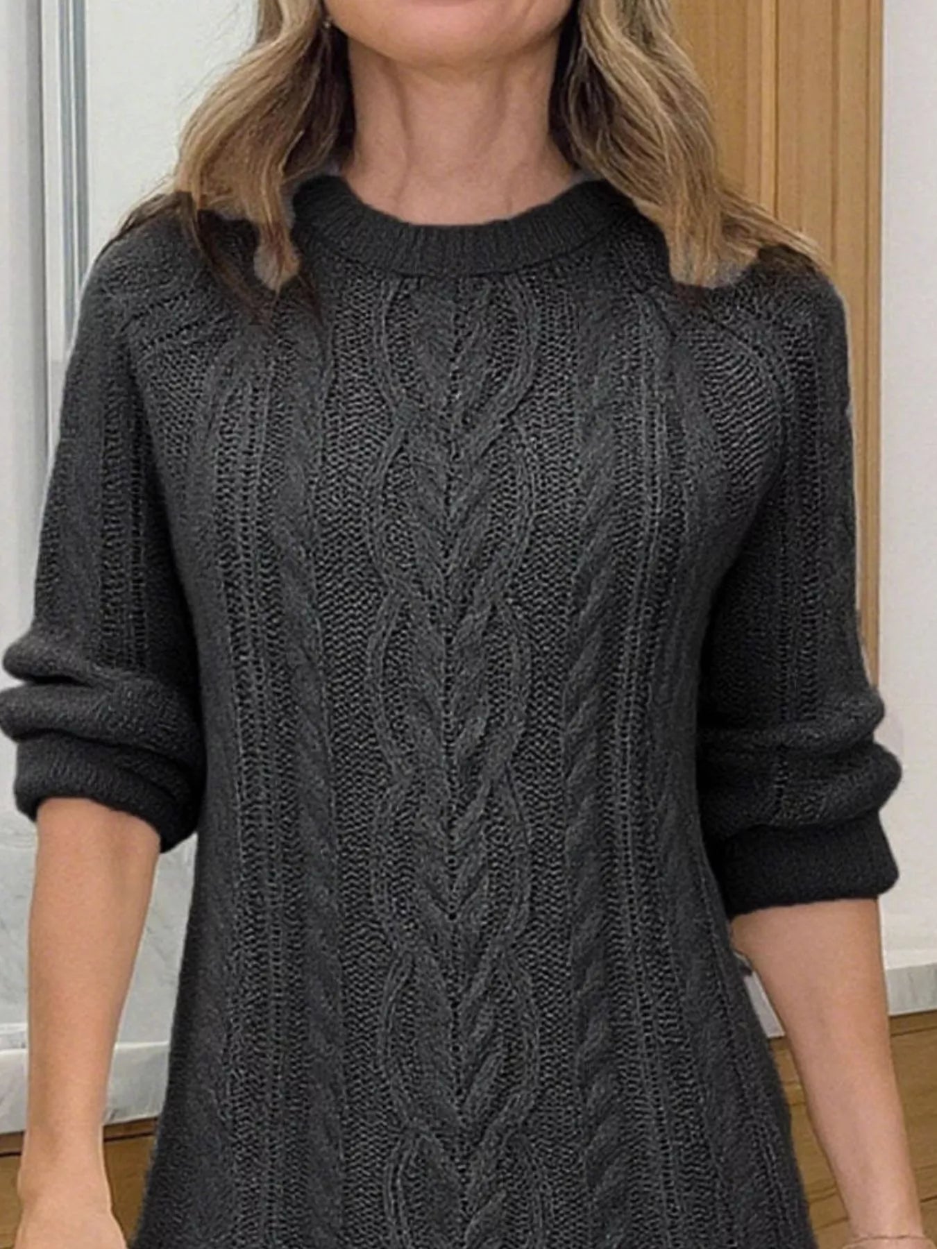 Full Size Cable Knit Pleated Hem Sweater Dress Plus Size