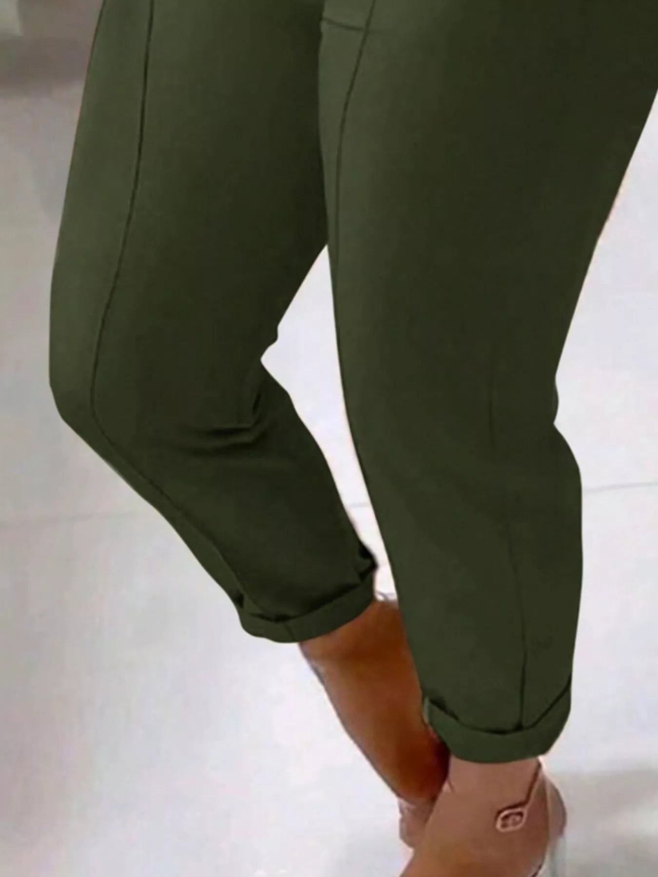 High Waist Belted Slim Fit Ankle Pants