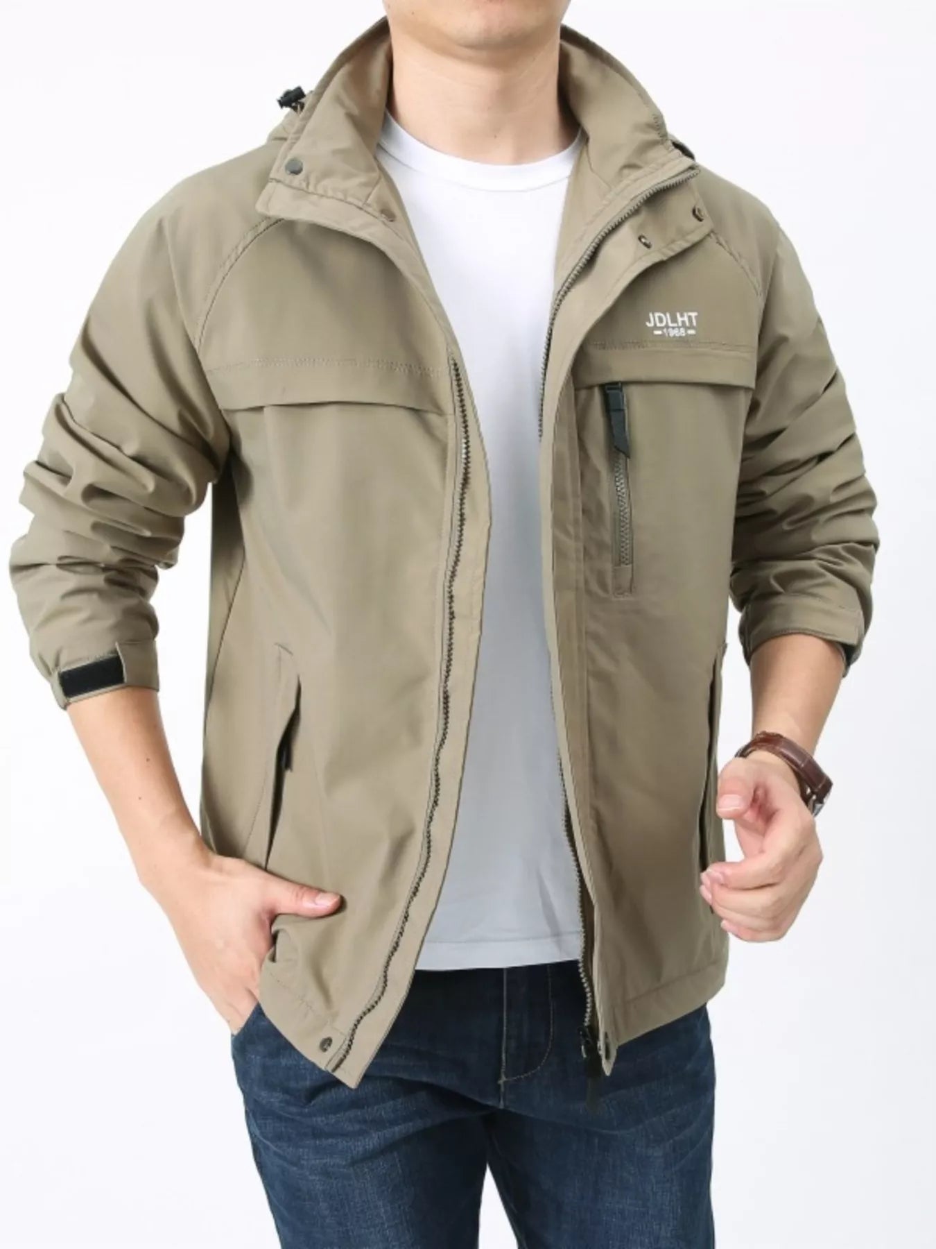 Men's Plus Size Zip Up Windproof Hooded Jacket