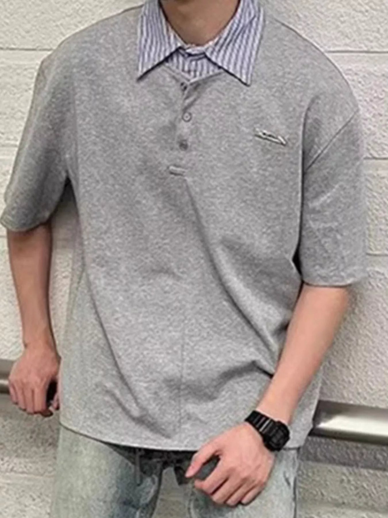 Men's Layered Striped Collar Short Sleeve Polo