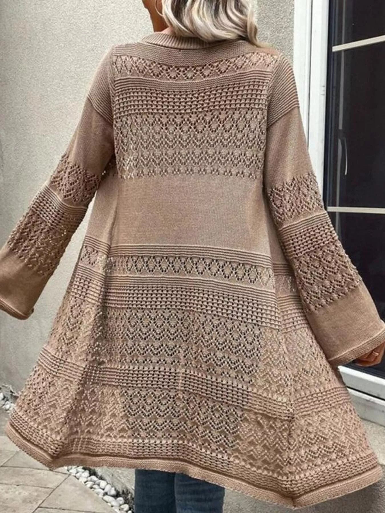 Openwork Open Front Knit Cardigan