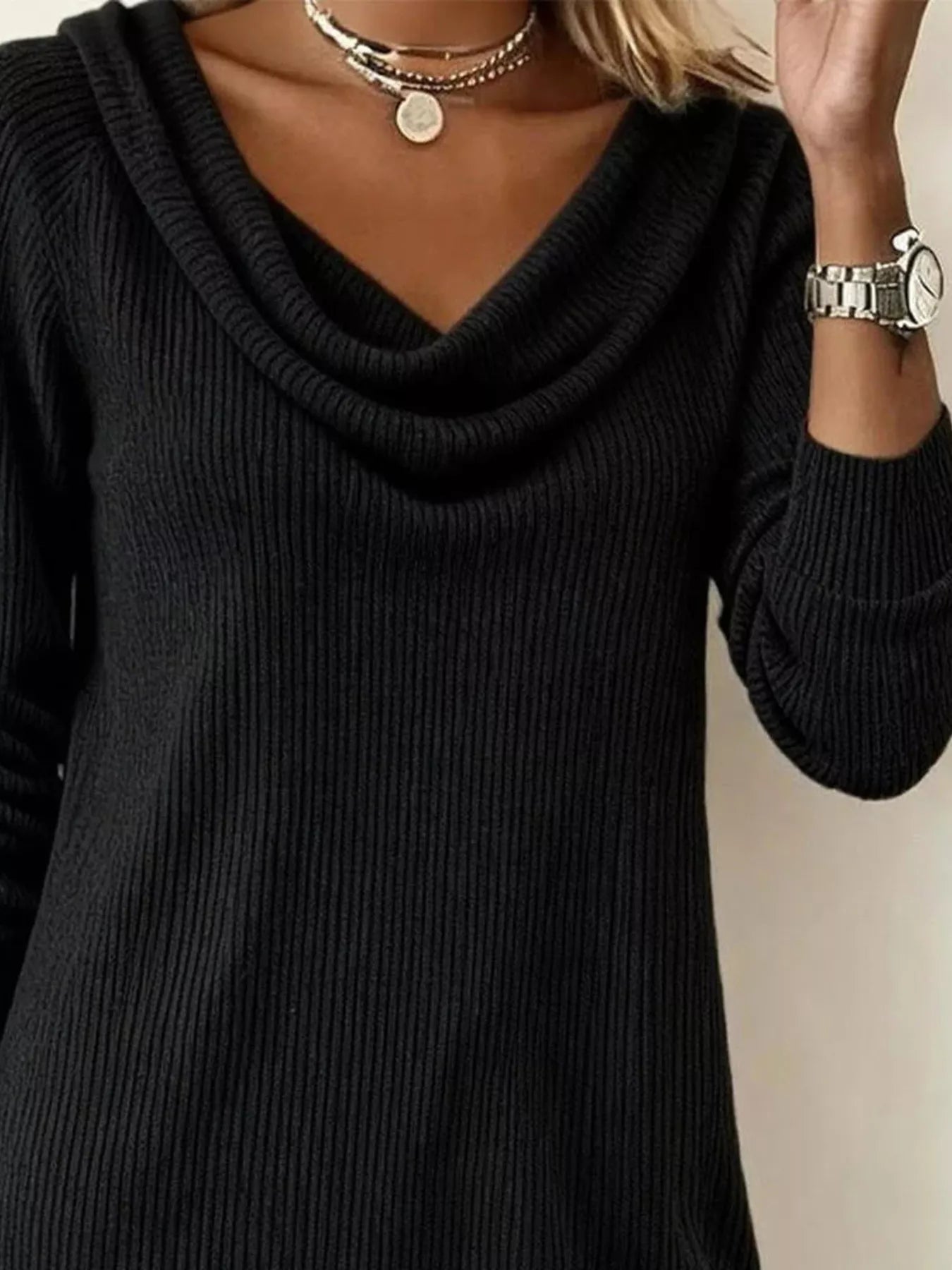 Casual Cowl Neck Ribbed Knit Mini Dress