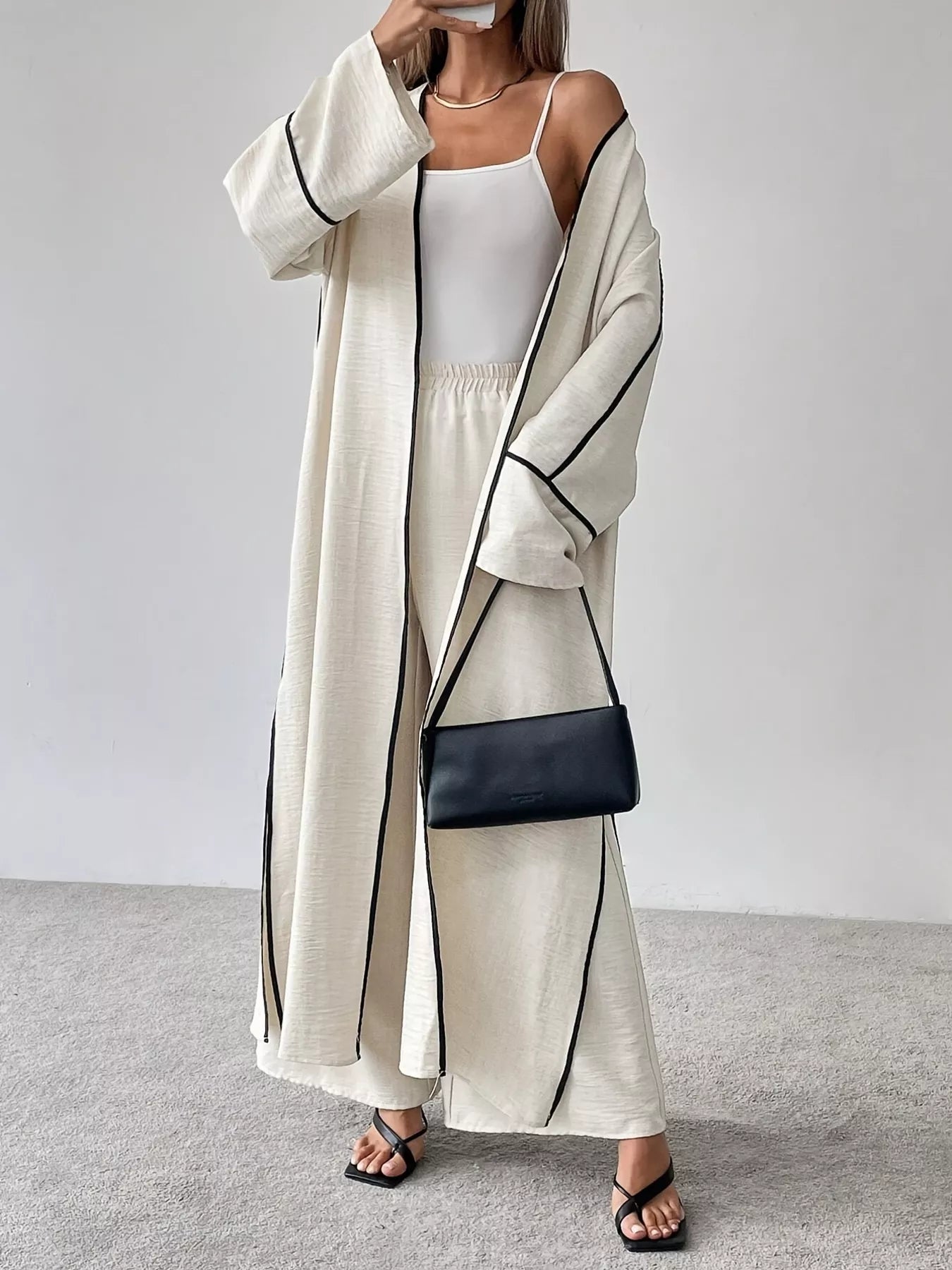 Contrast Trim Cardigan and Pants Set
