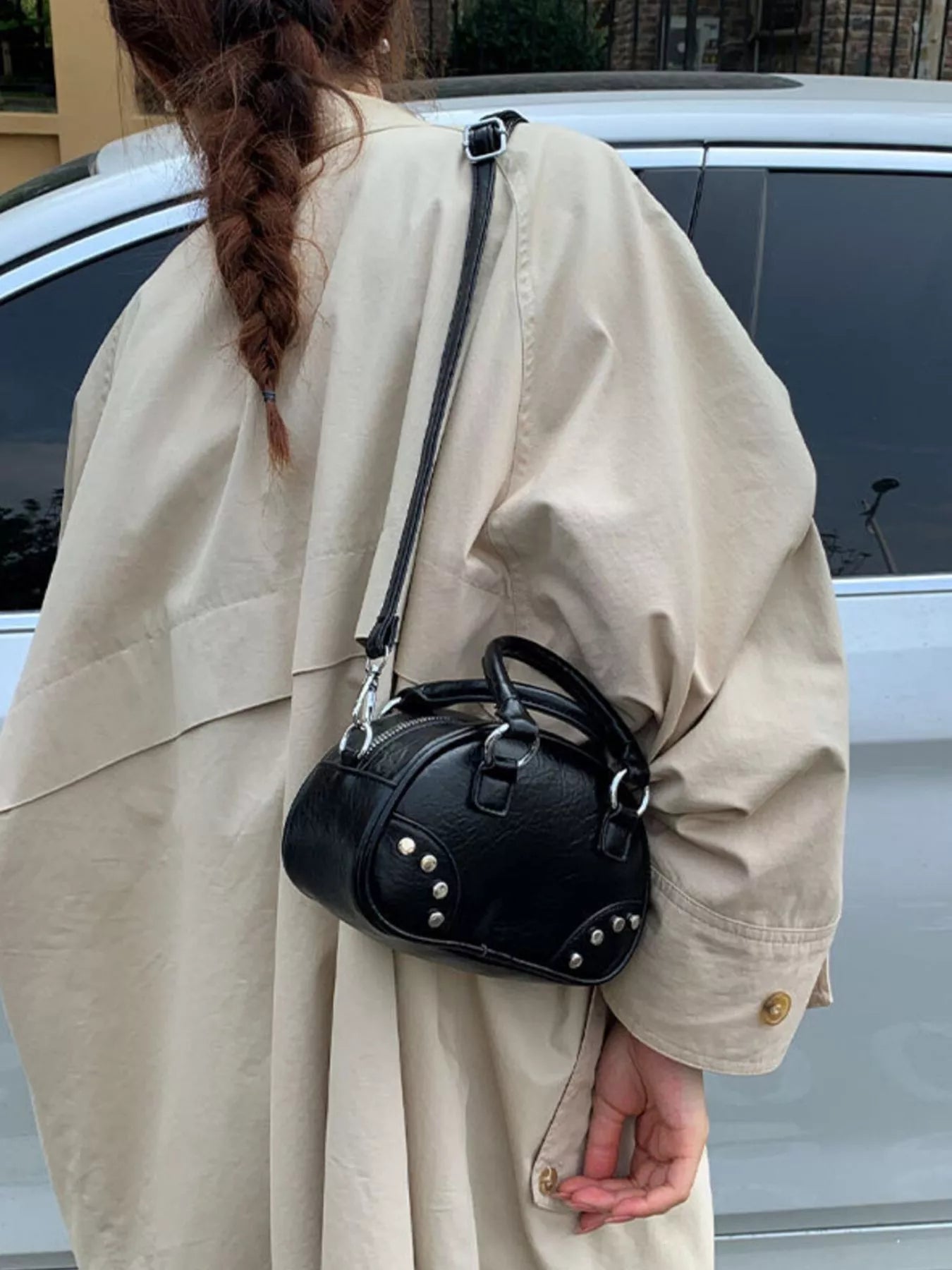 Retro Rivet Decor Crossbody Bag