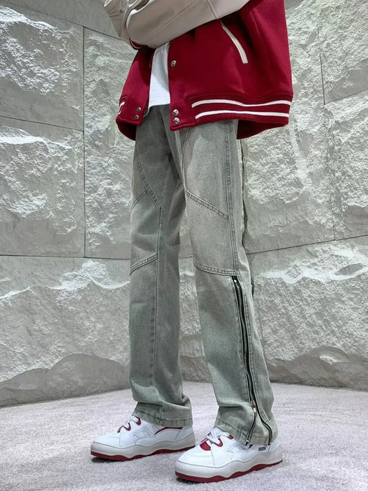 Men's Full Size Zipper Detail Straight Leg Jeans Plus Size