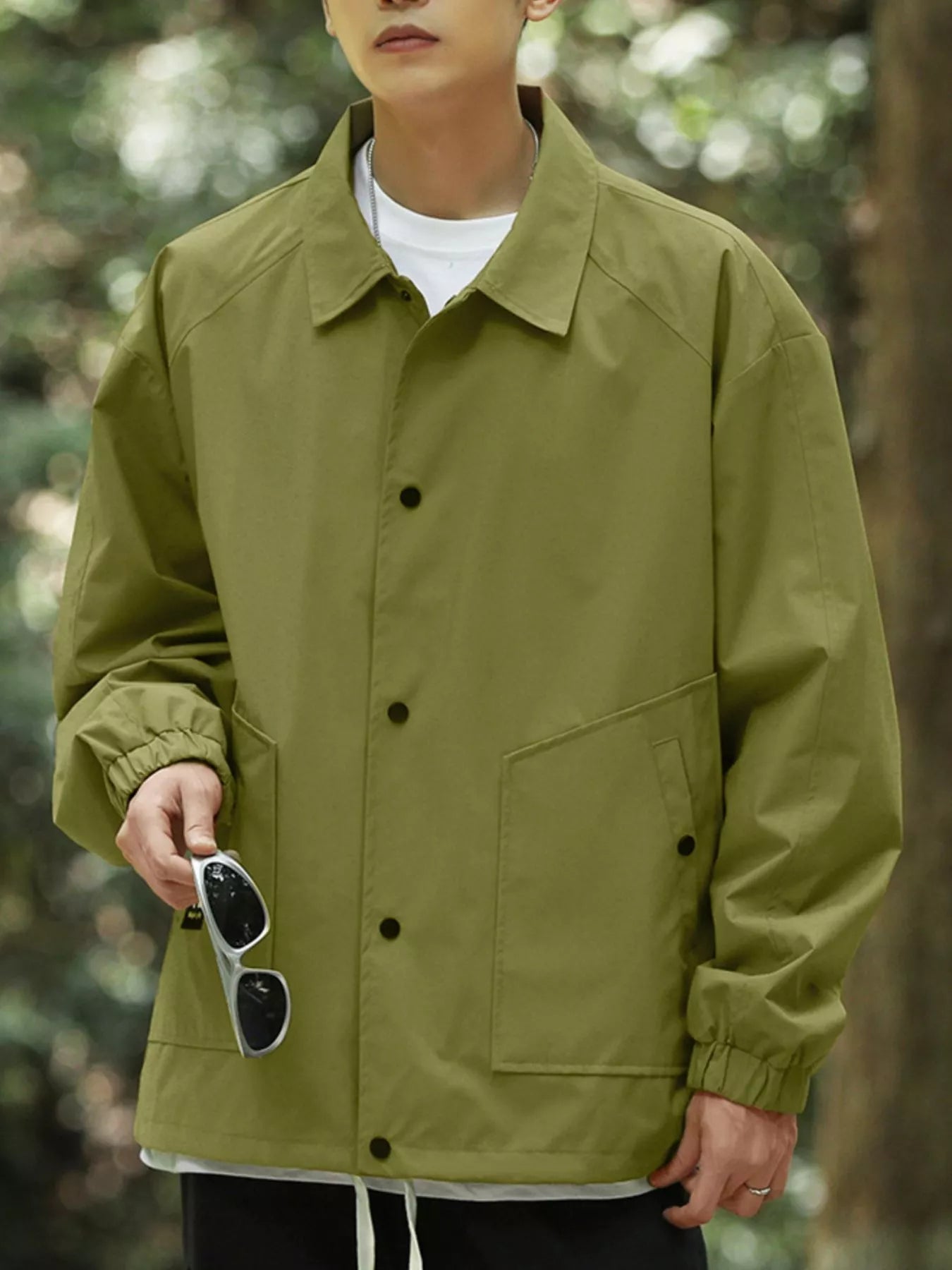Men's Full Size Casual Snap-Down Windbreaker Jacket Plus Size