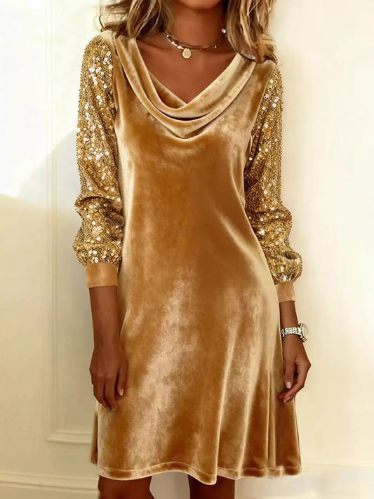Sequin Sleeve Velvet Mini Dress