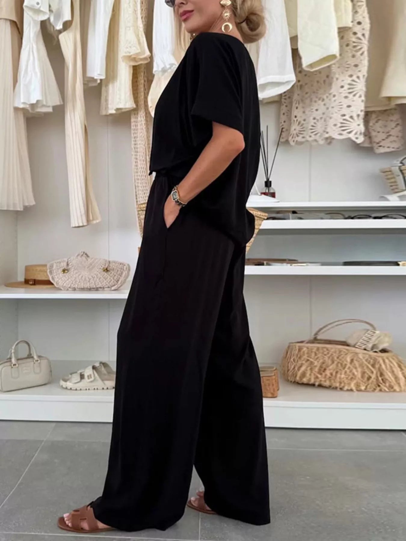 Full Size Casual Loose Round Neck Top and Pants Two-Piece Set Plus Size