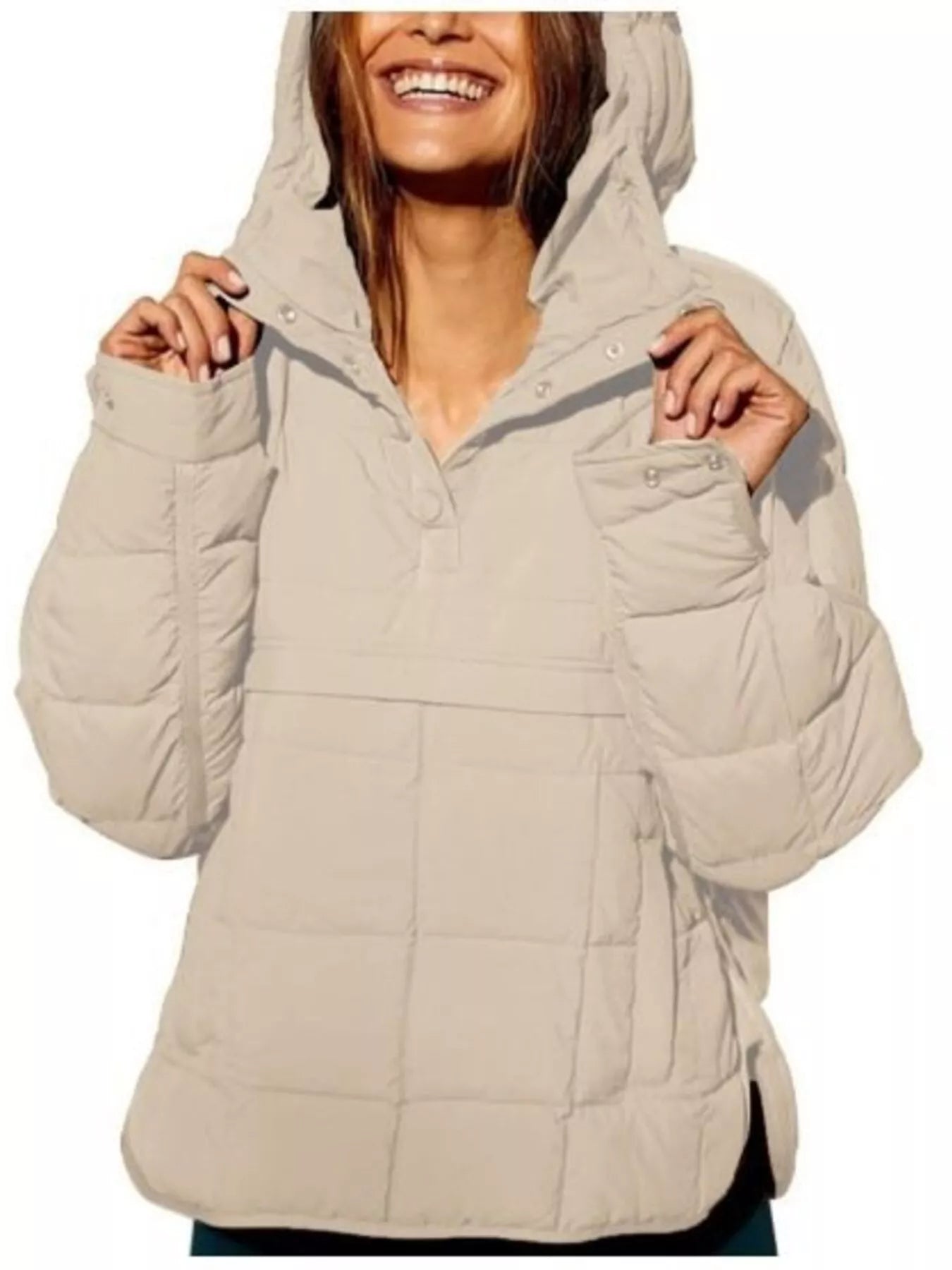 Full Size Quarter Snap Hooded Puffer Top Plus Size