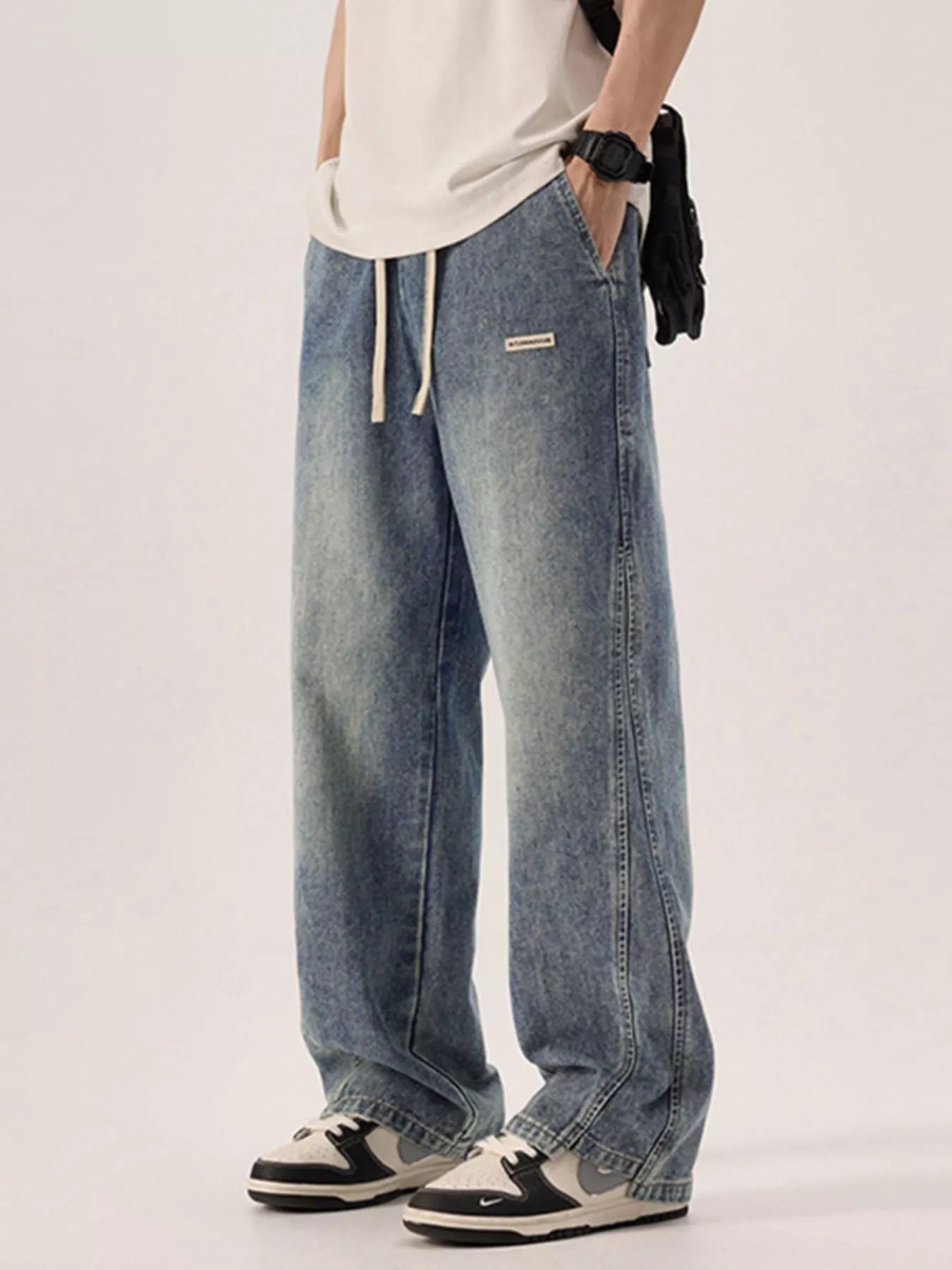 Men's Plus Size Vintage Wash Loose Fit Jeans