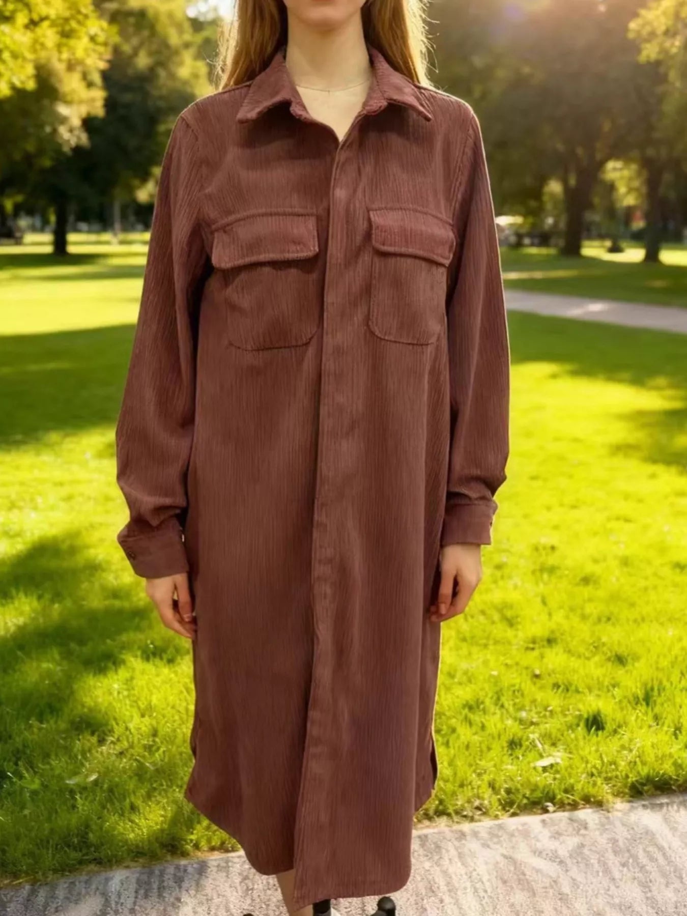 Corduroy Button-Down Midi Dress