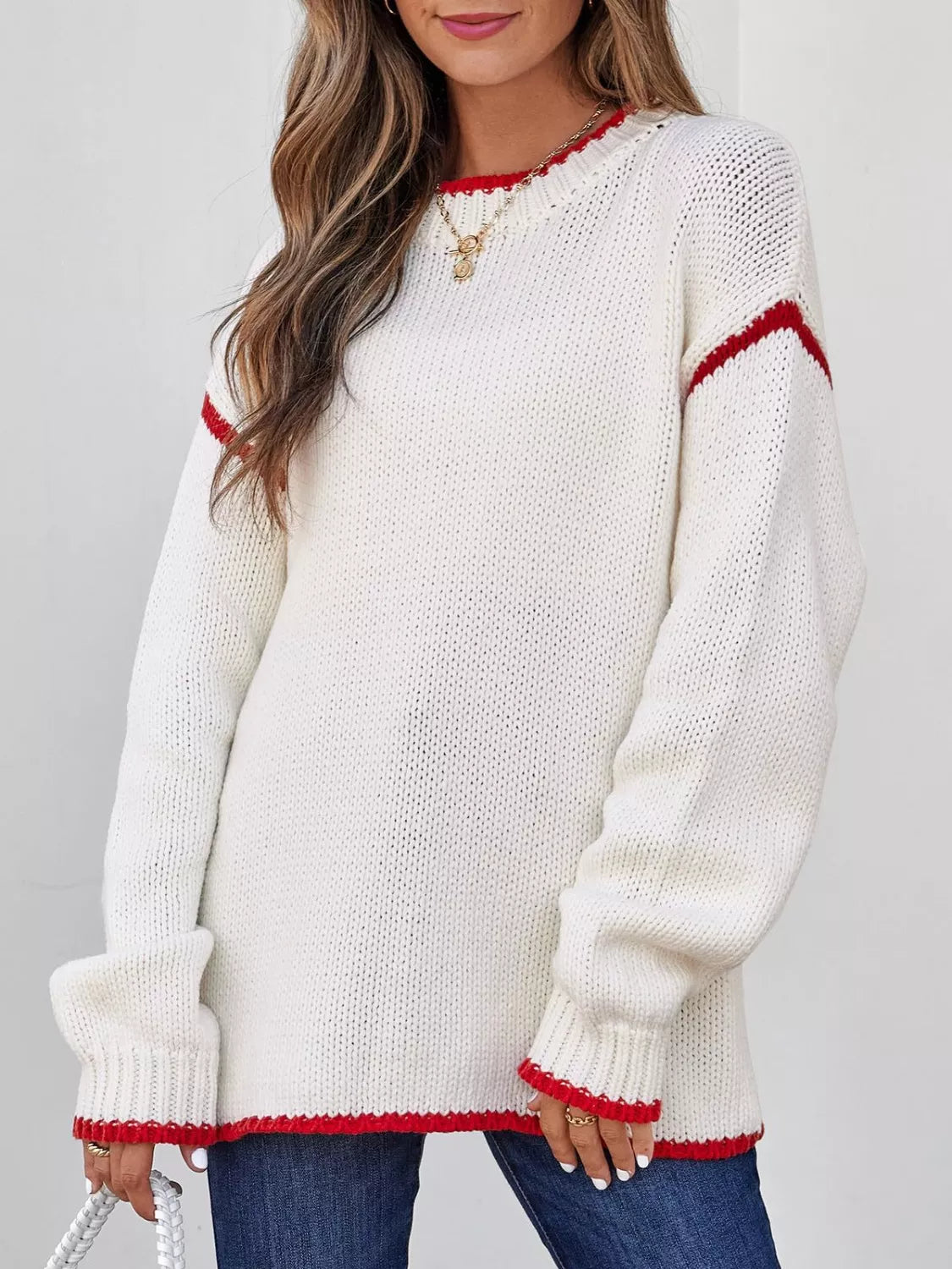 Contrast Trim Round Neck Sweater