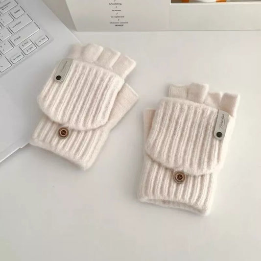 Convertible Knit Fingerless Gloves with Mitten Cover
