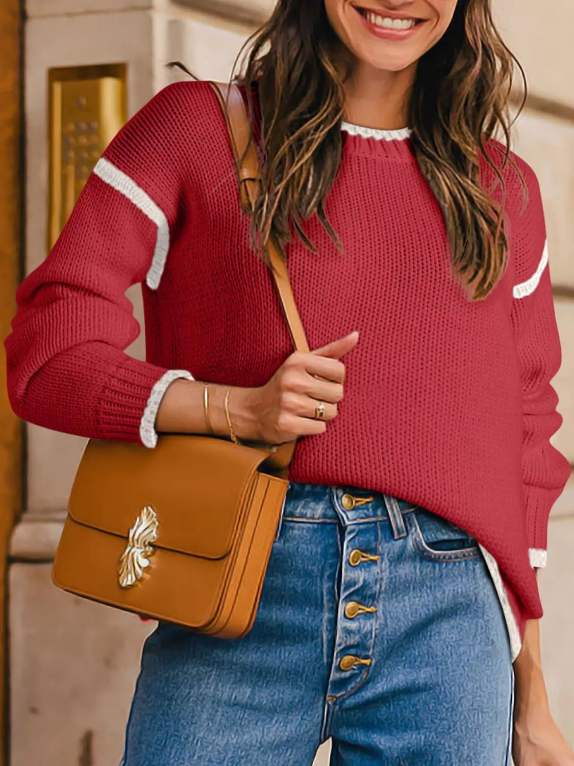 Contrast Trim Round Neck Sweater