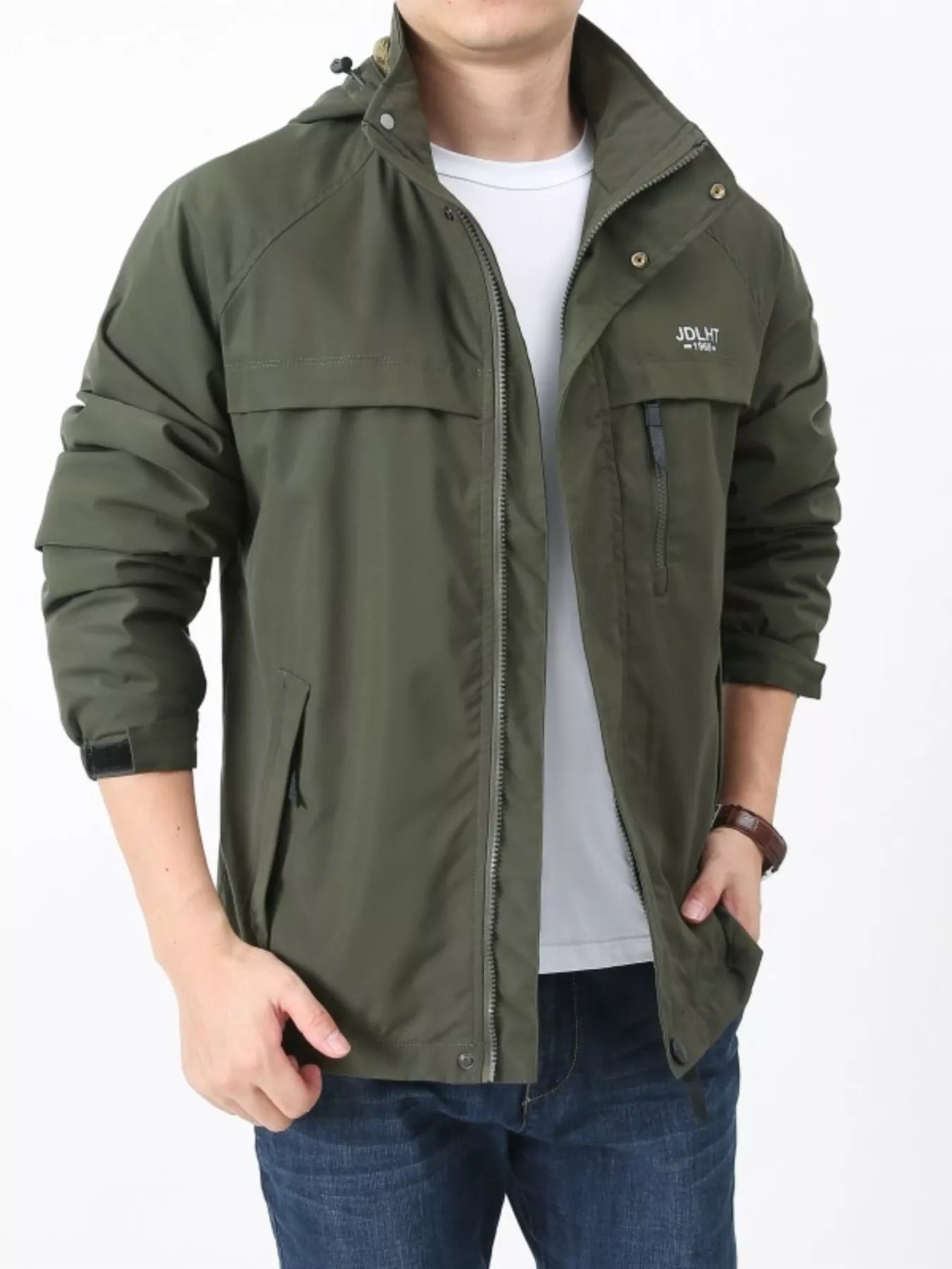 Men's Plus Size Zip Up Windproof Hooded Jacket