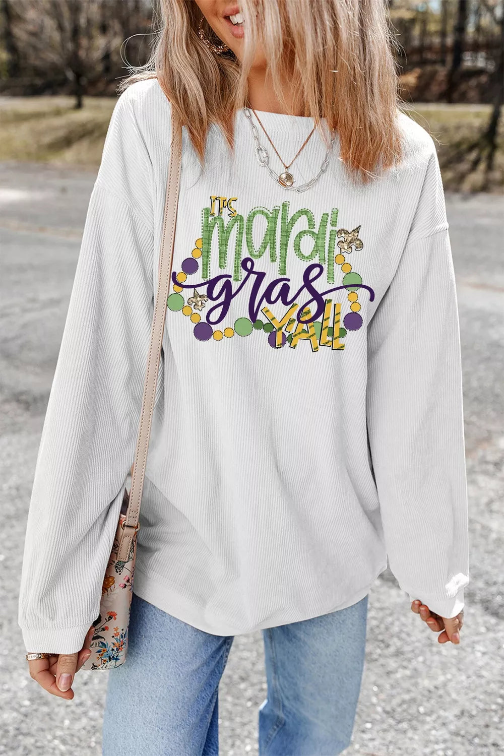 TIS Mardi Gras YALL Corded Ribbed Pullover Sweatshirt